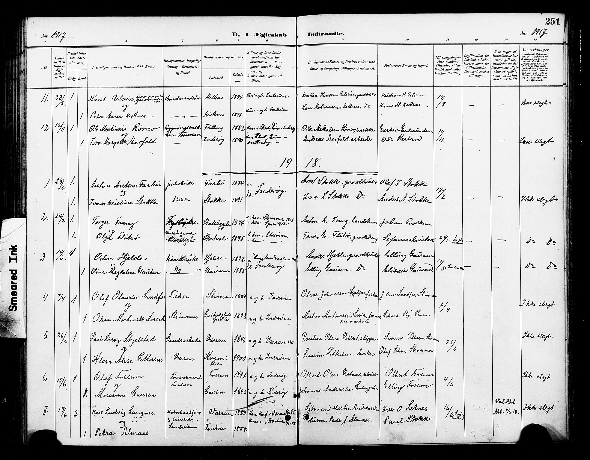 Ministerialprotokoller, klokkerbøker og fødselsregistre - Nord-Trøndelag, SAT/A-1458/730/L0302: Parish register (copy) no. 730C05, 1898-1924, p. 251