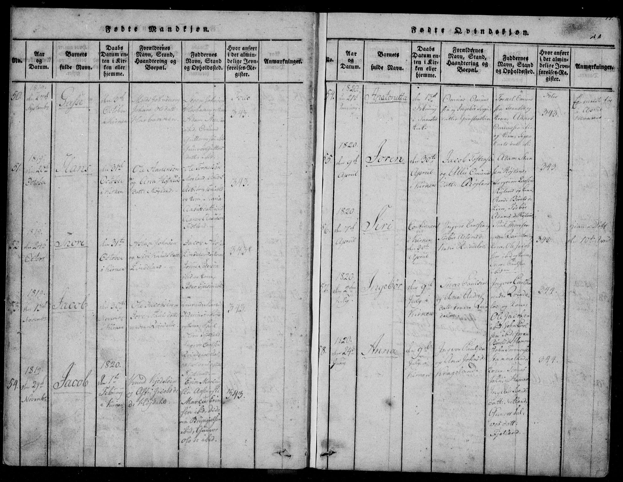 Fjotland sokneprestkontor, AV/SAK-1111-0010/F/Fb/L0001: Parish register (copy) no. B 1, 1816-1849, p. 11