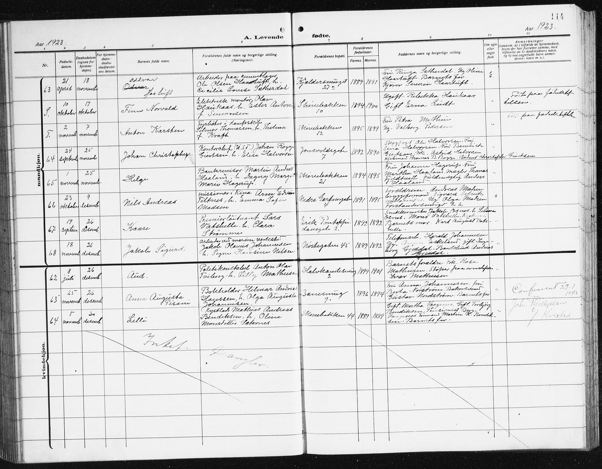 Domkirken sokneprestembete, AV/SAB-A-74801/H/Hab/L0018: Parish register (copy) no. B 11, 1915-1942, p. 114