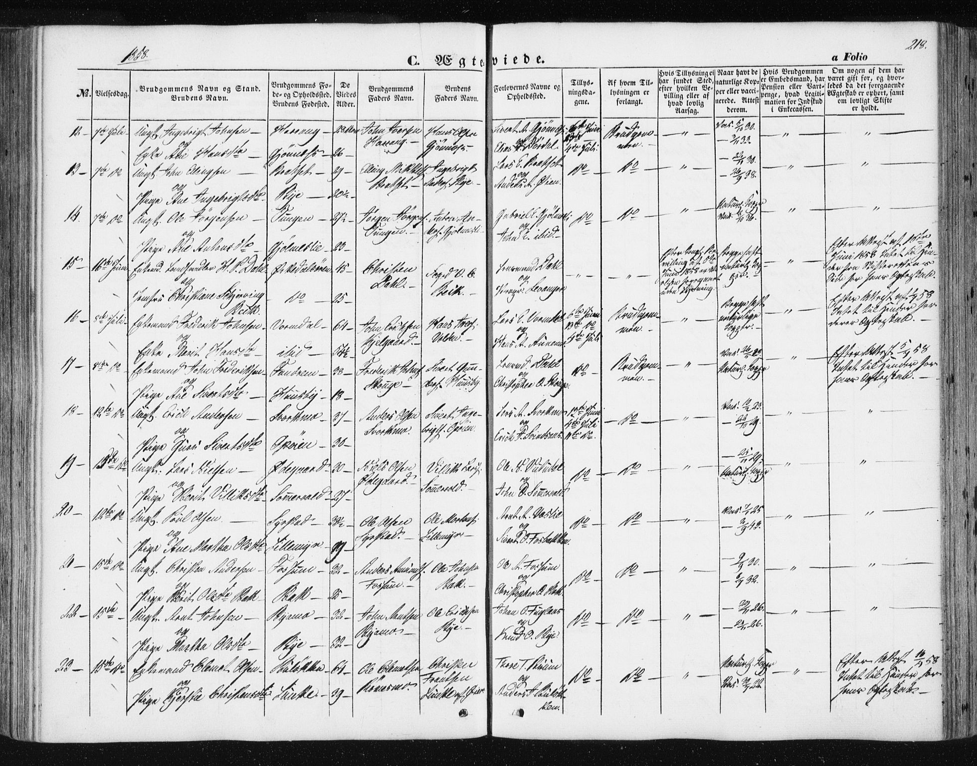 Ministerialprotokoller, klokkerbøker og fødselsregistre - Sør-Trøndelag, SAT/A-1456/668/L0806: Parish register (official) no. 668A06, 1854-1869, p. 218