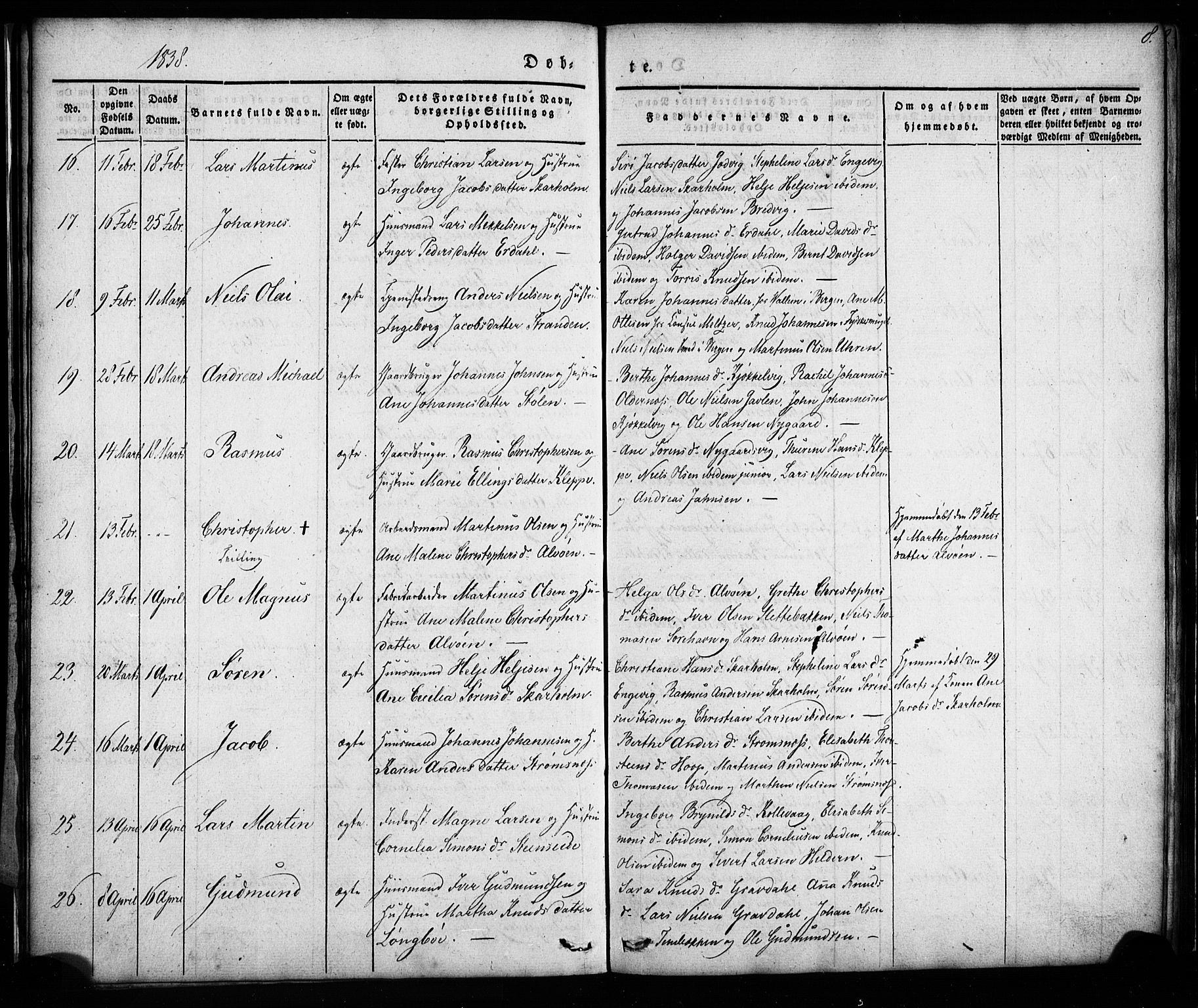 Askøy Sokneprestembete, AV/SAB-A-74101/H/Ha/Haa/Haaa/L0005: Parish register (official) no. A 5, 1836-1852, p. 8