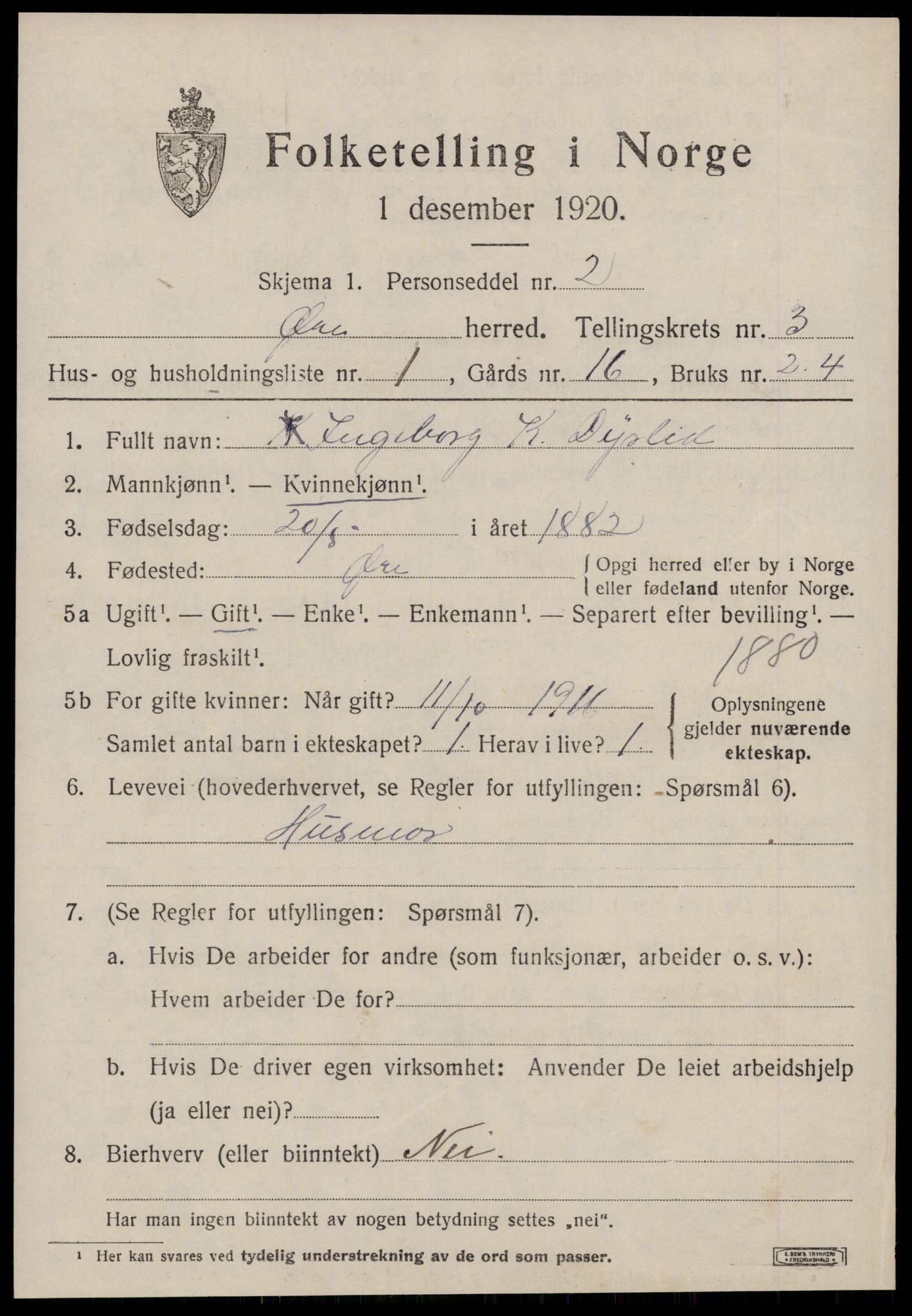 SAT, 1920 census for Øre, 1920, p. 1611