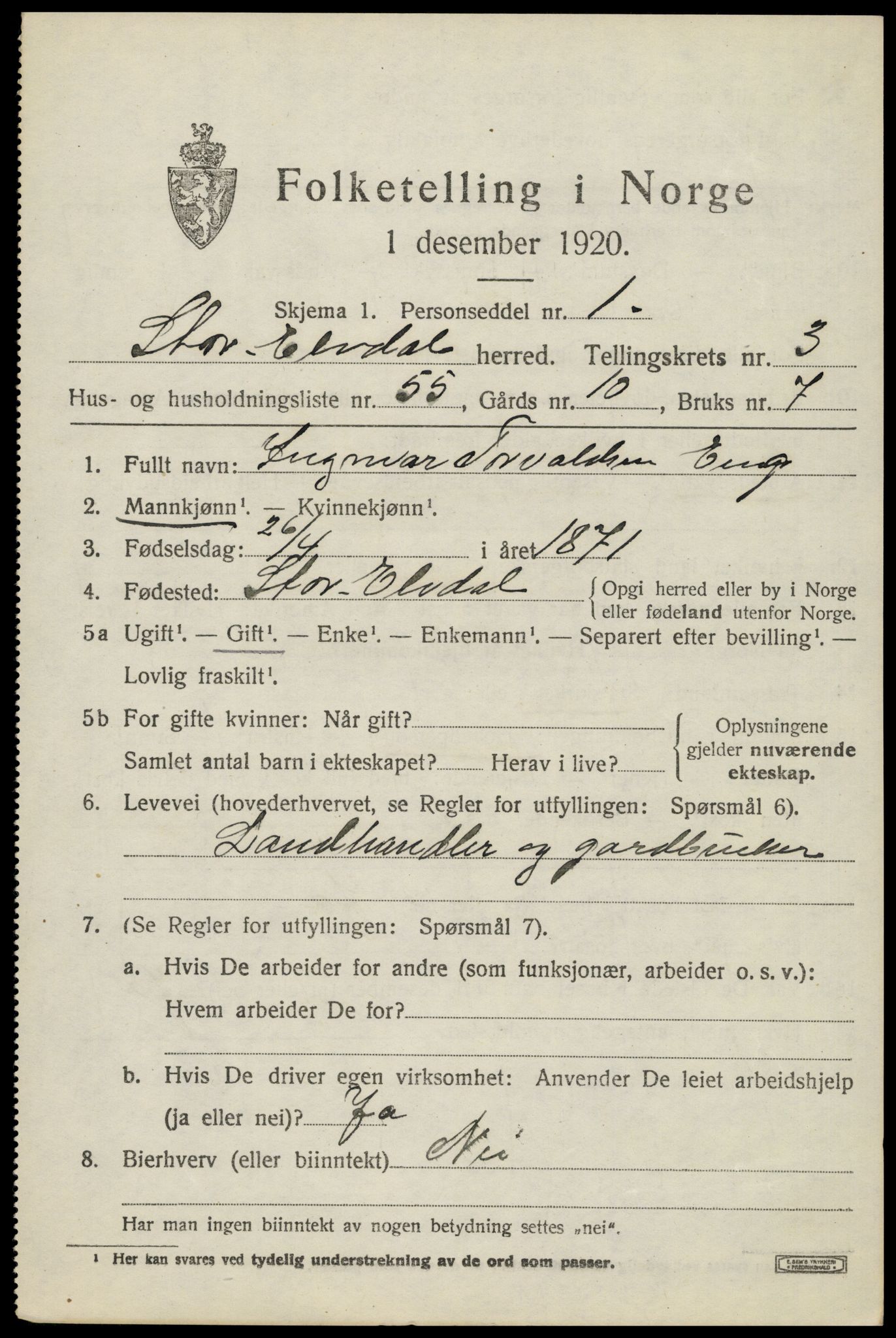 SAH, 1920 census for Stor-Elvdal, 1920, p. 3400