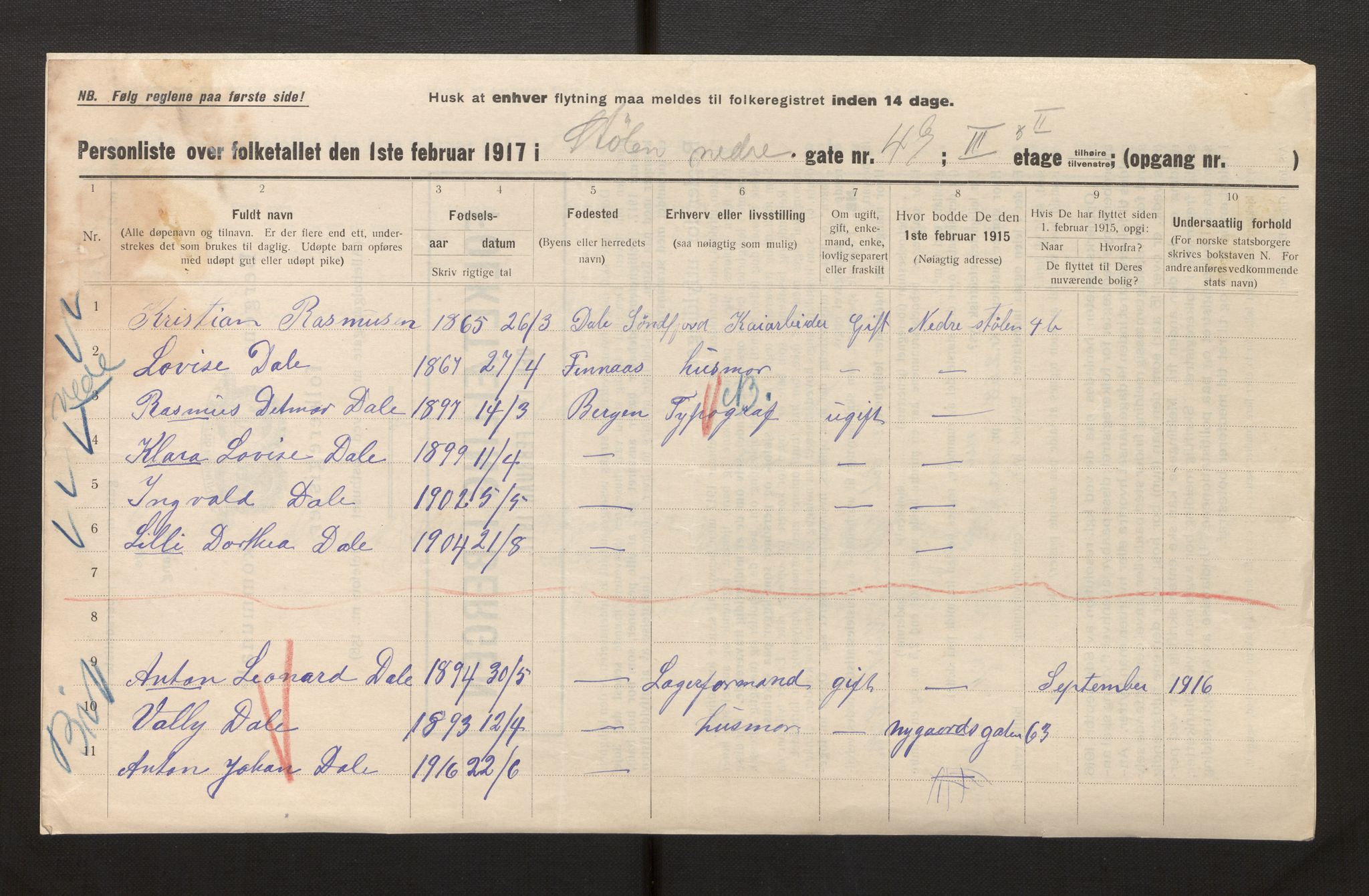 SAB, Municipal Census 1917 for Bergen, 1917, p. 39305