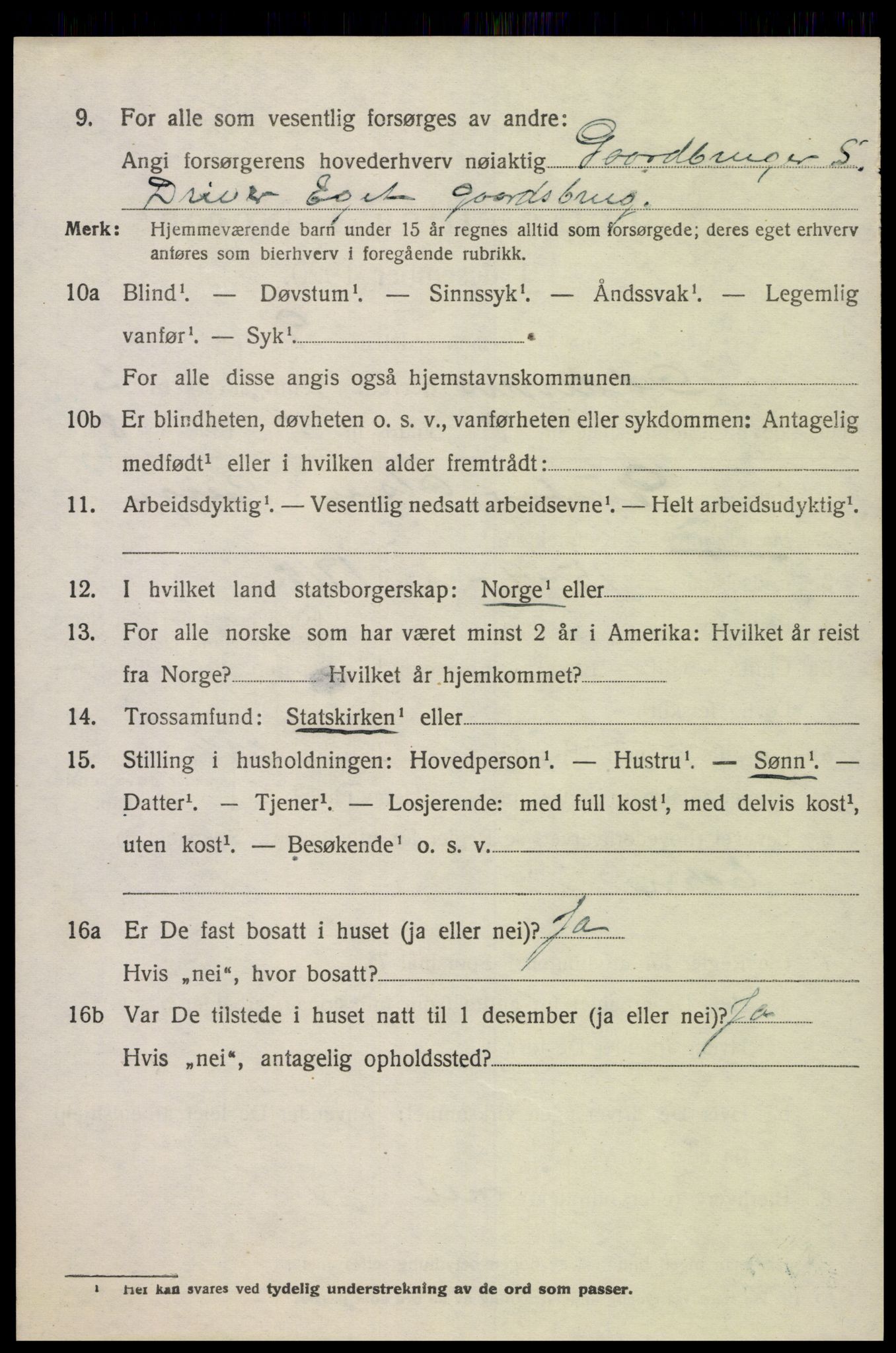 SAK, 1920 census for Oddernes, 1920, p. 3036