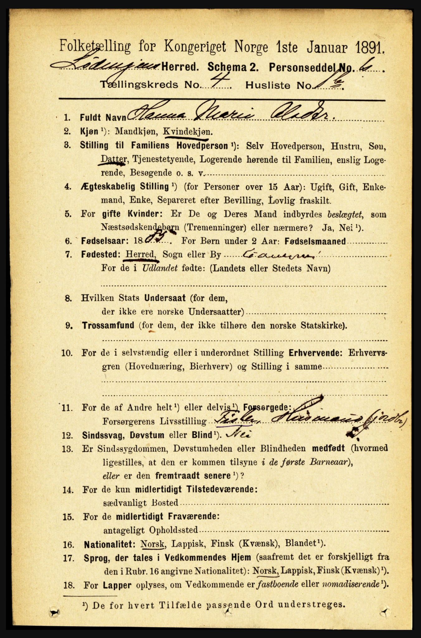 RA, 1891 census for 1851 Lødingen, 1891, p. 1939