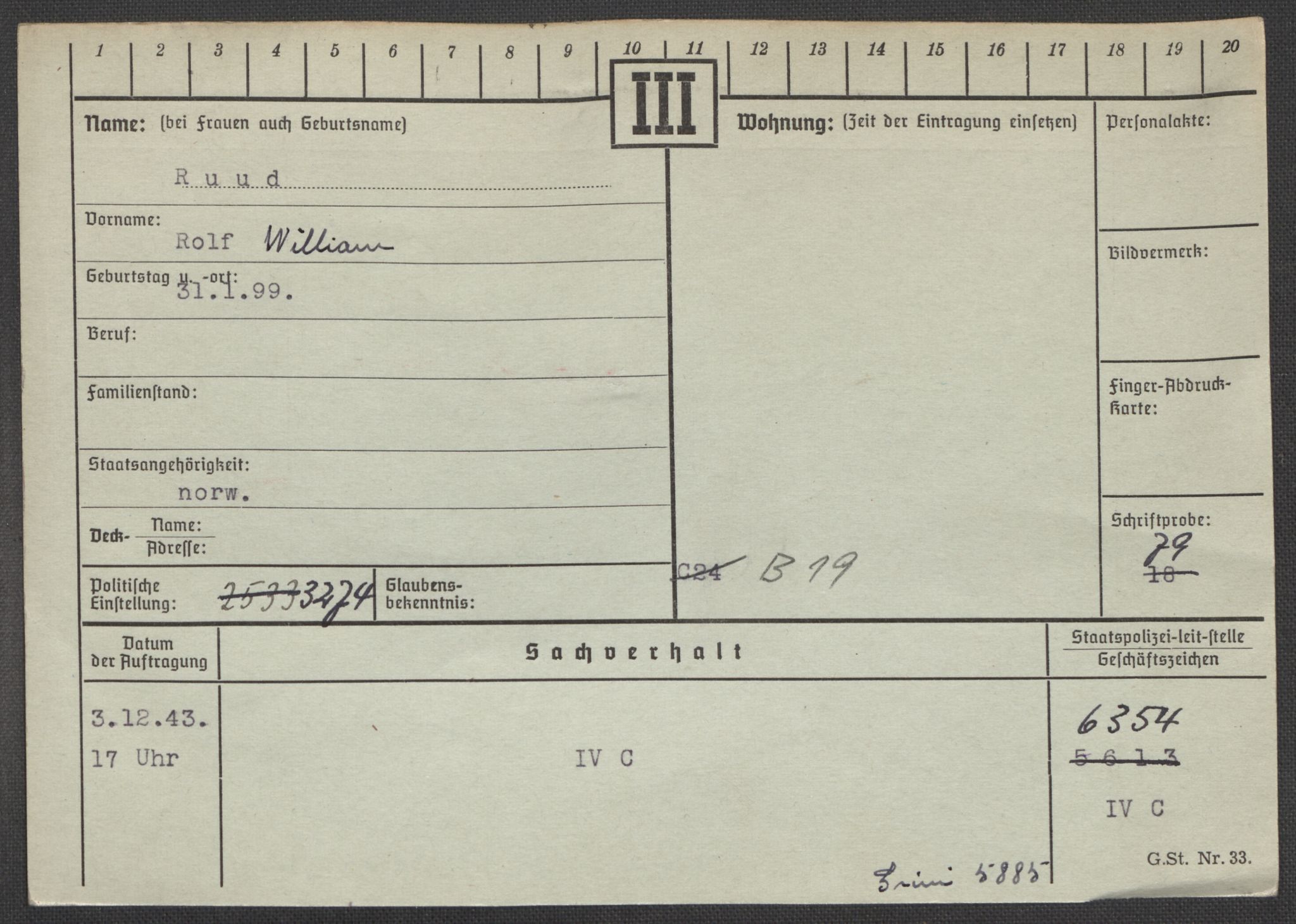 Befehlshaber der Sicherheitspolizei und des SD, AV/RA-RAFA-5969/E/Ea/Eaa/L0009: Register over norske fanger i Møllergata 19: Ru-Sy, 1940-1945, p. 88