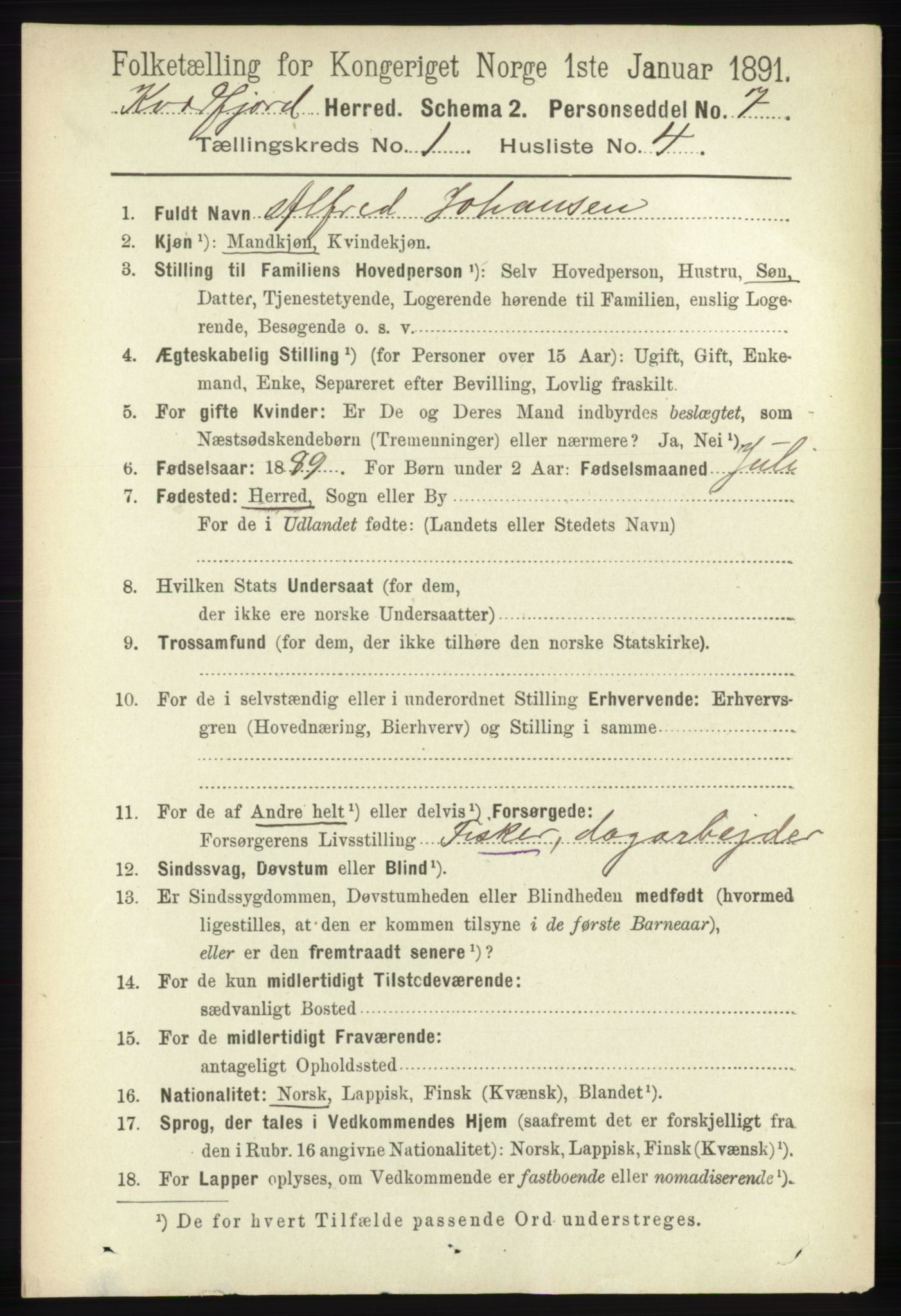 RA, 1891 census for 1911 Kvæfjord, 1891, p. 125