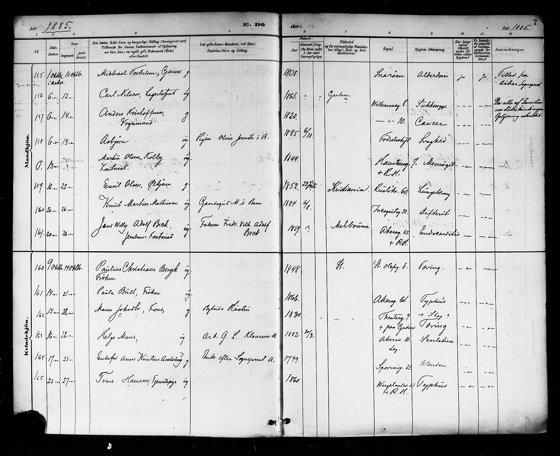 Trefoldighet prestekontor Kirkebøker, AV/SAO-A-10882/F/Fd/L0003: Parish register (official) no. IV 3, 1885-1896, p. 7