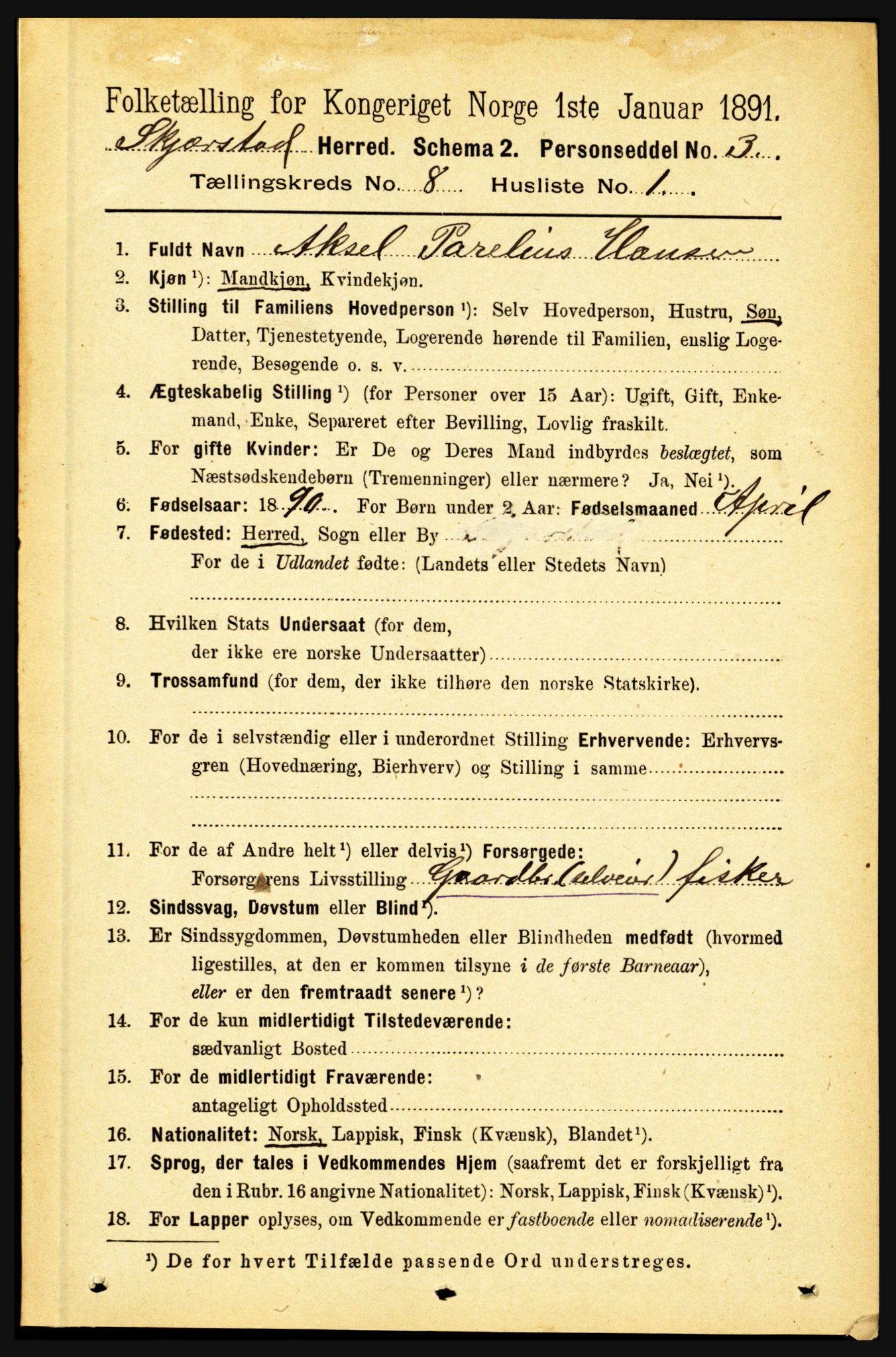 RA, 1891 census for 1842 Skjerstad, 1891, p. 3060