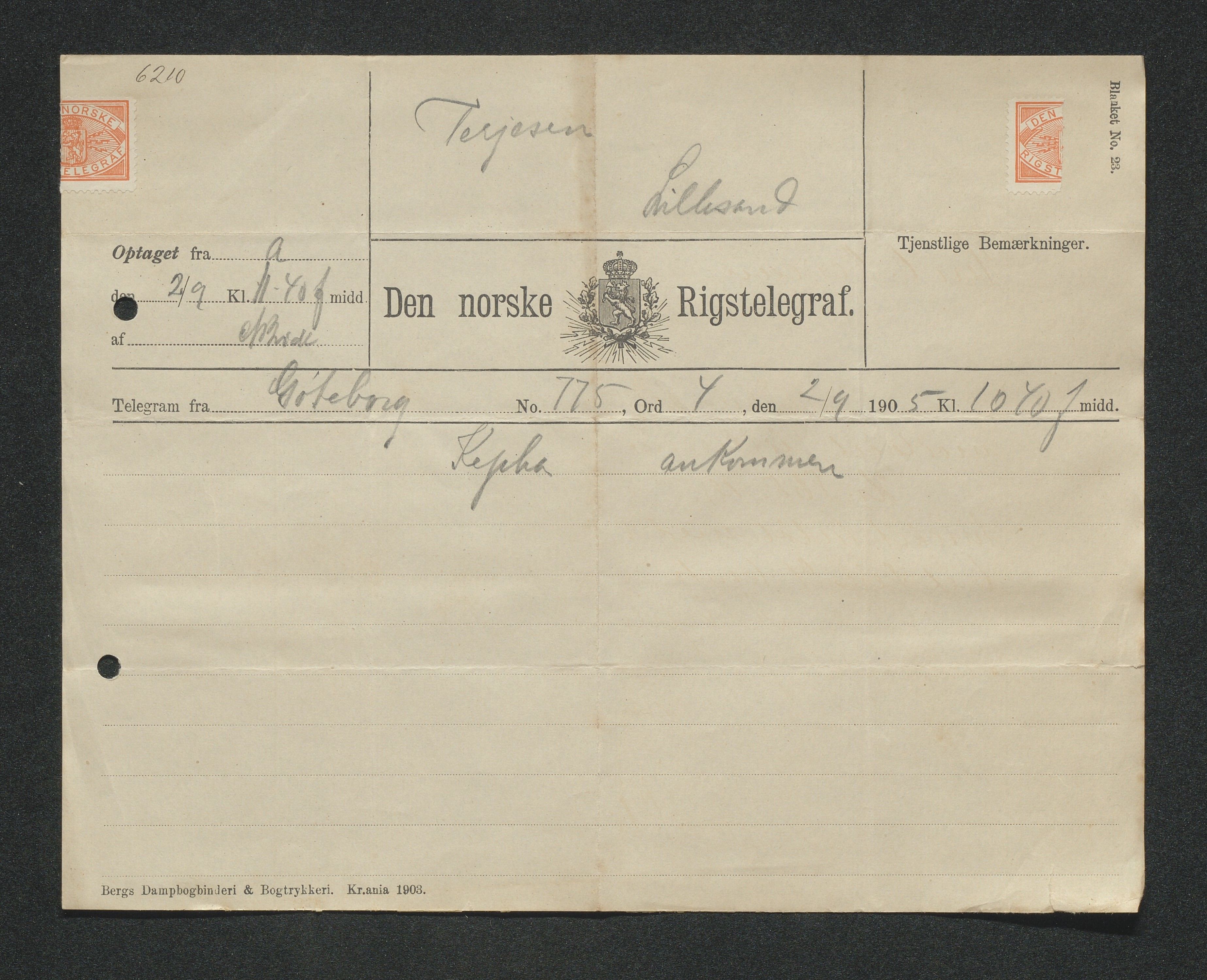 O. Terjesens rederi, AAKS/PA-2525/E/E01/L0013: Korrespondanse, 1904-1905