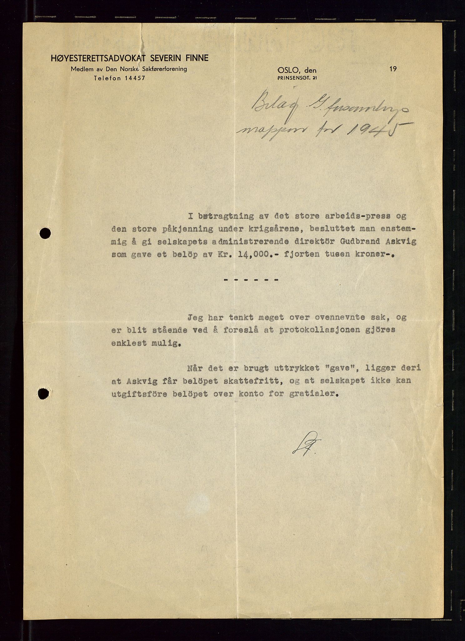 PA 1544 - Norsk Brændselolje A/S, AV/SAST-A-101965/1/A/Aa/L0004/0002: Generalforsamling / Generalforsam,ing 1945, 1946, 1945-1946, p. 4