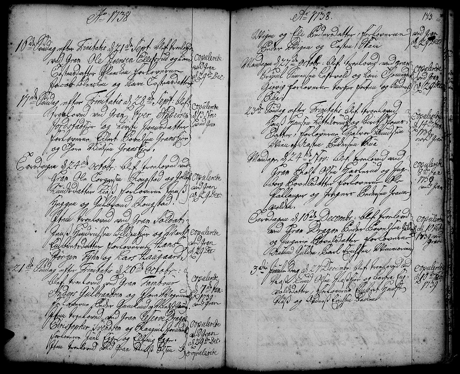 Gran prestekontor, SAH/PREST-112/H/Ha/Haa/L0002: Parish register (official) no. 2, 1732-1744, p. 173
