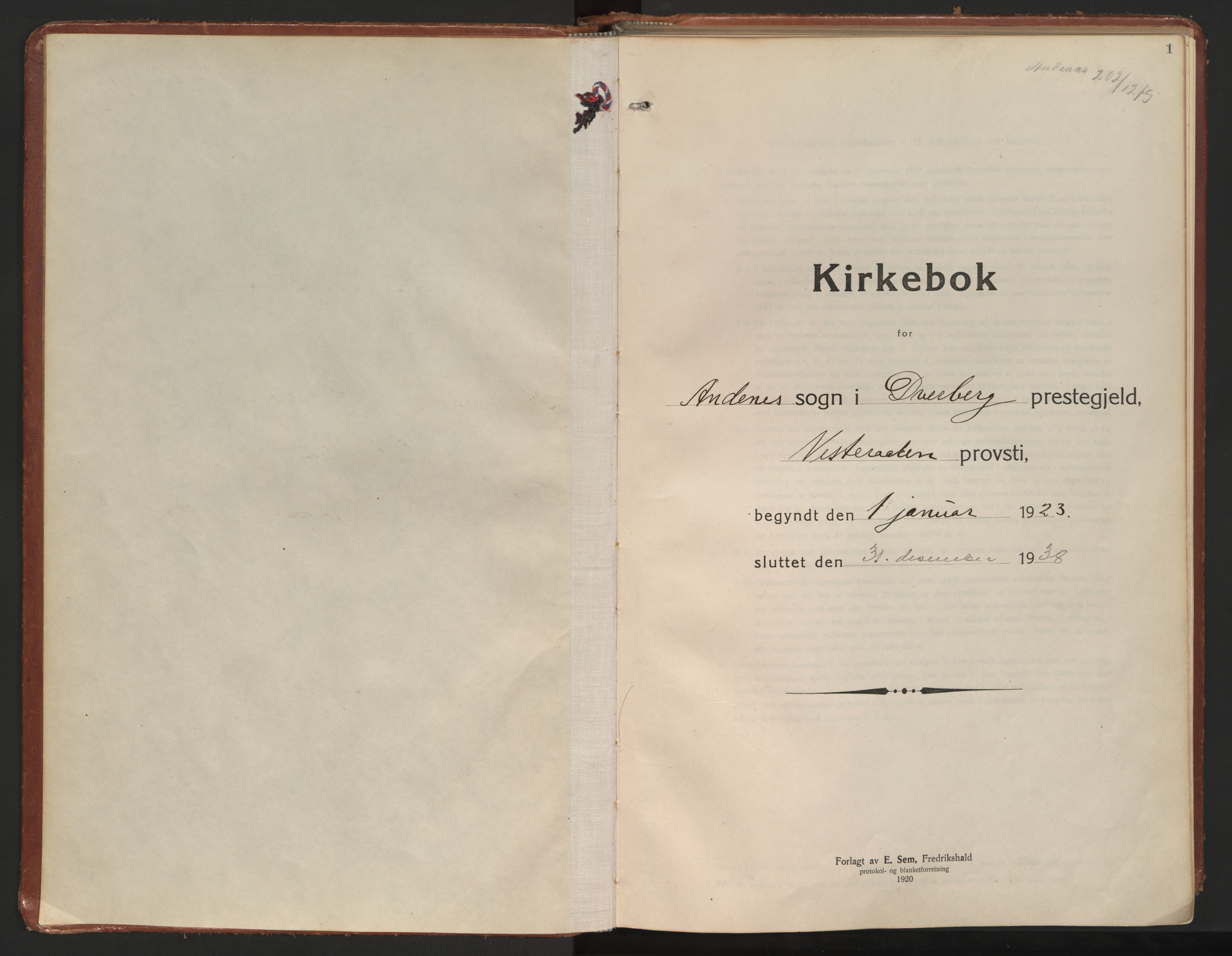Ministerialprotokoller, klokkerbøker og fødselsregistre - Nordland, SAT/A-1459/899/L1441: Parish register (official) no. 899A09, 1923-1939, p. 1