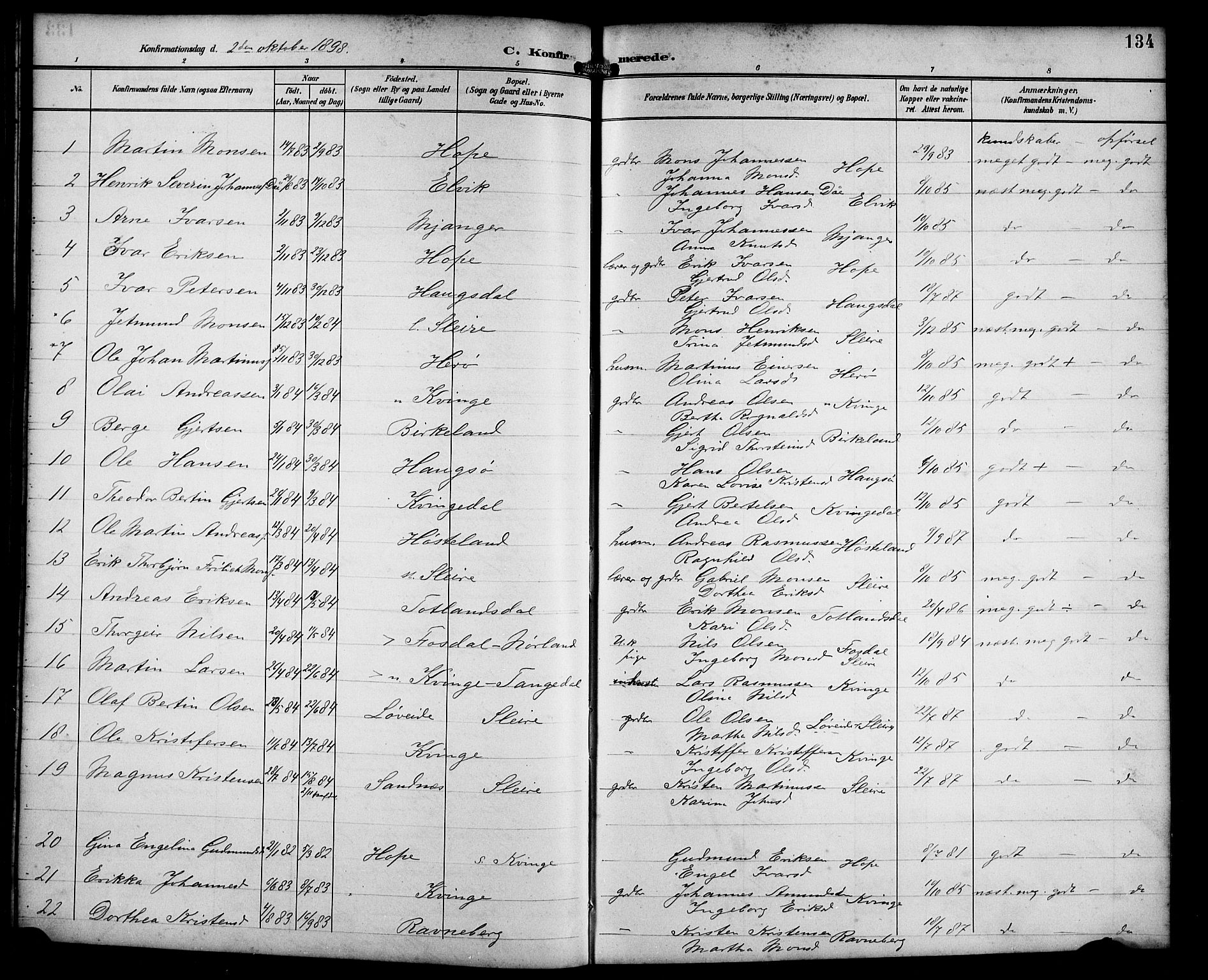 Masfjorden Sokneprestembete, SAB/A-77001: Parish register (copy) no. B 1, 1892-1913, p. 134