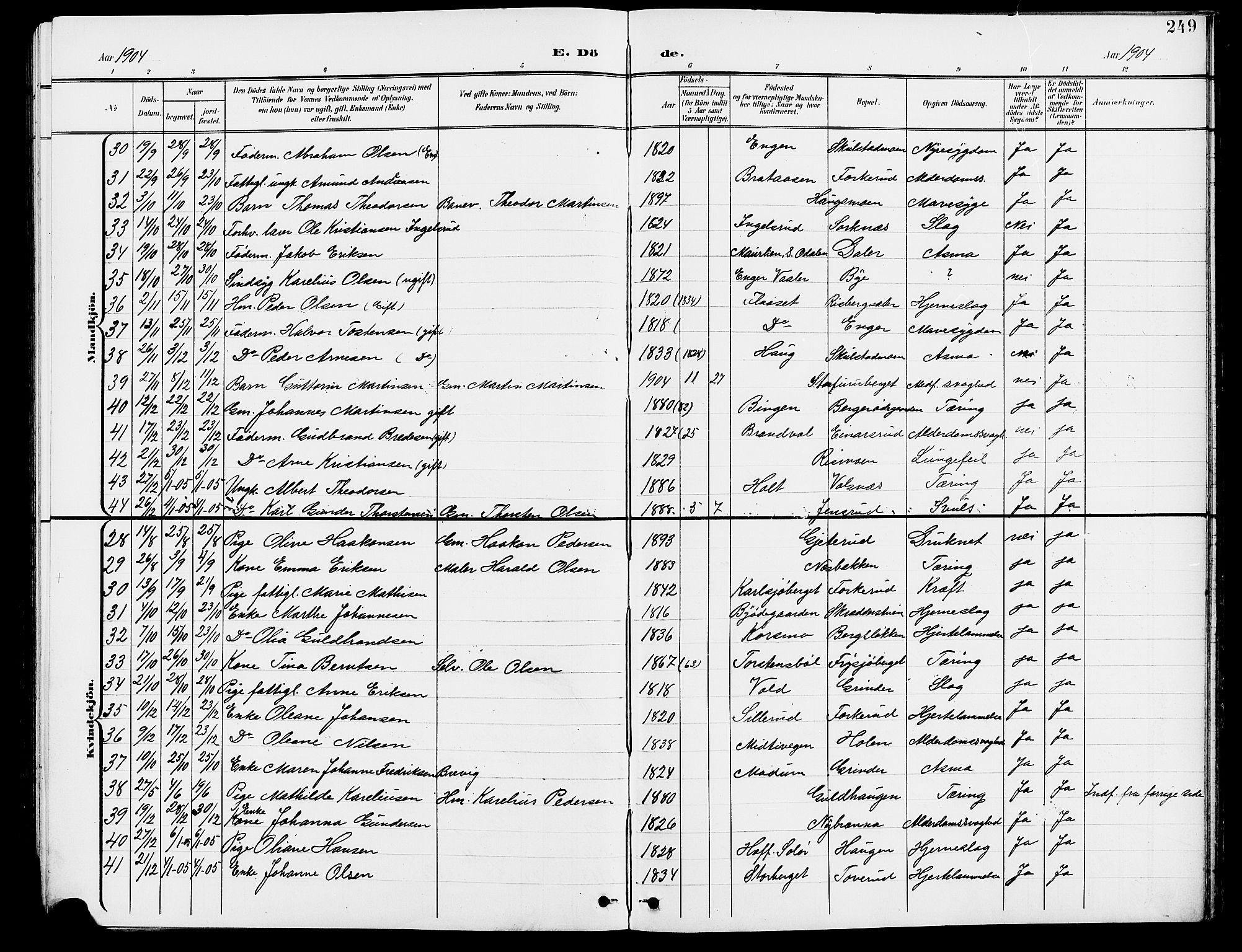 Grue prestekontor, AV/SAH-PREST-036/H/Ha/Hab/L0005: Parish register (copy) no. 5, 1900-1909, p. 249