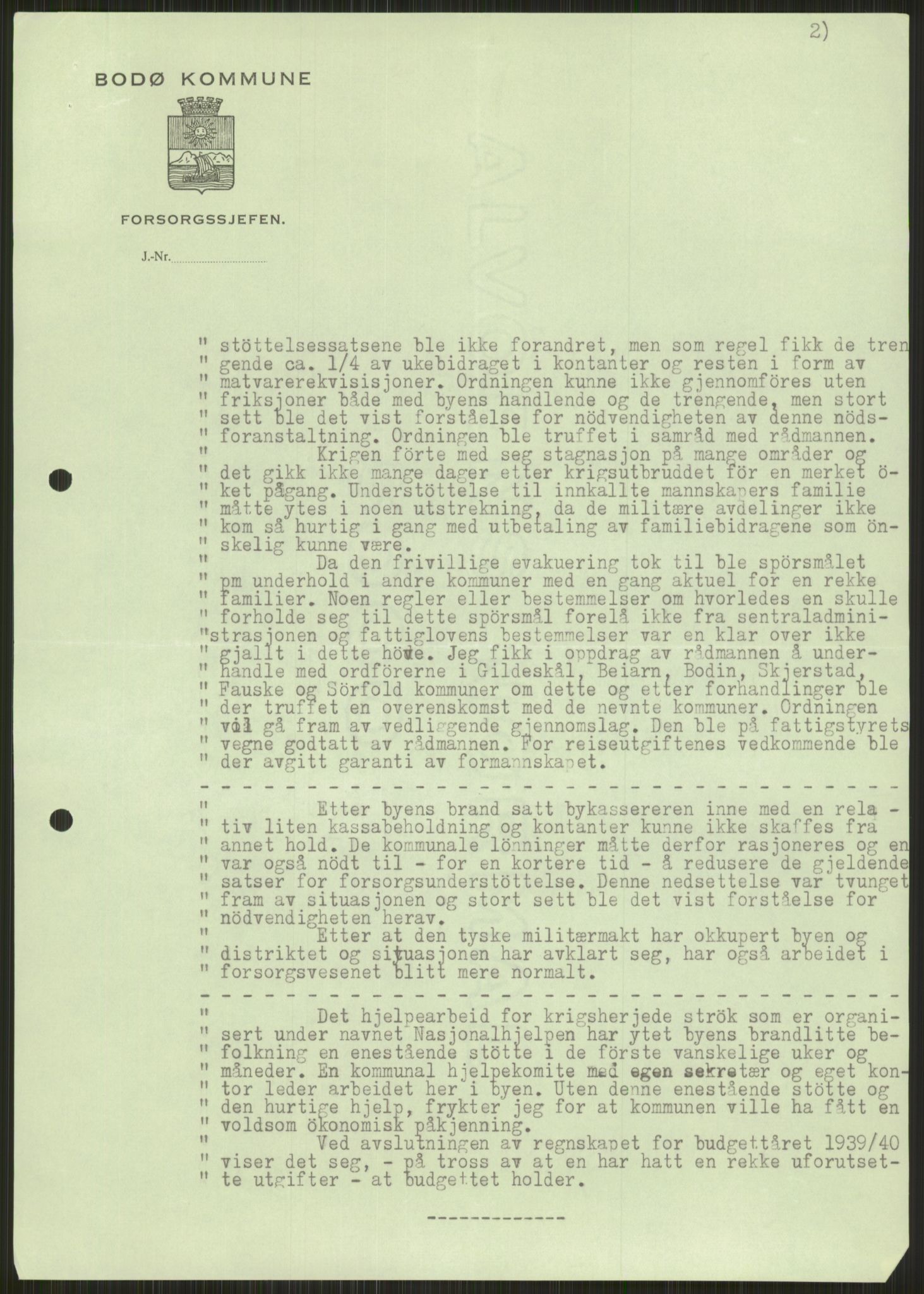 Forsvaret, Forsvarets krigshistoriske avdeling, AV/RA-RAFA-2017/Y/Ya/L0017: II-C-11-31 - Fylkesmenn.  Rapporter om krigsbegivenhetene 1940., 1940, p. 66