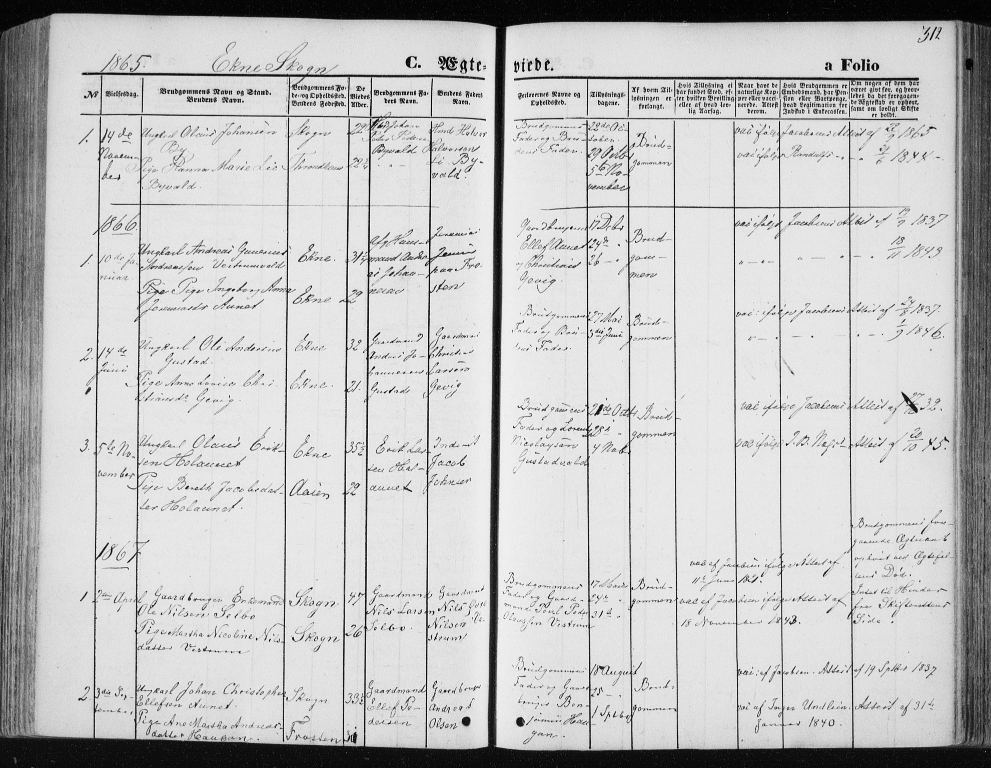 Ministerialprotokoller, klokkerbøker og fødselsregistre - Nord-Trøndelag, SAT/A-1458/717/L0158: Parish register (official) no. 717A08 /2, 1863-1877, p. 312
