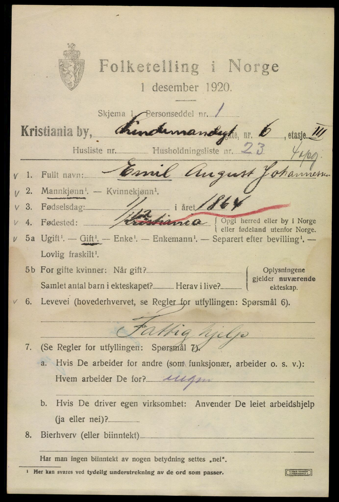 SAO, 1920 census for Kristiania, 1920, p. 365033