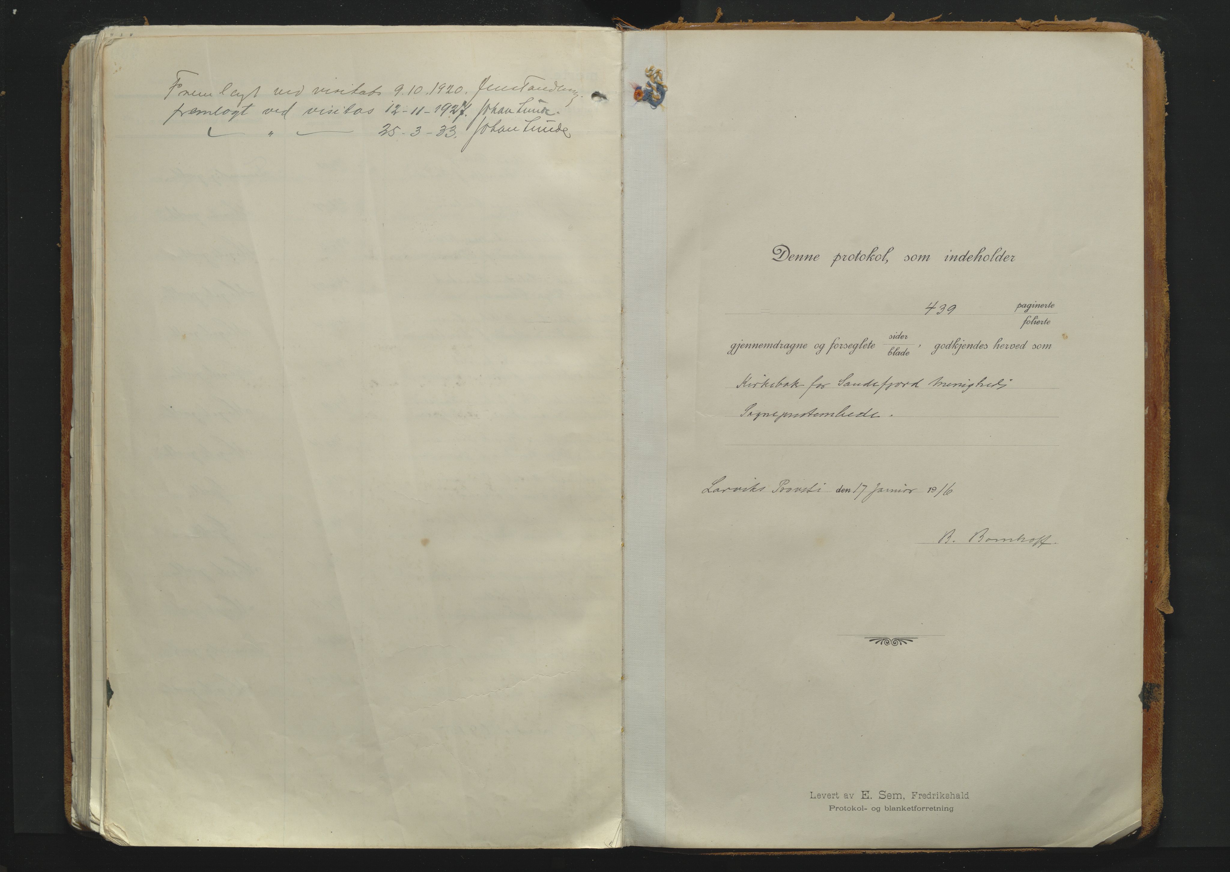 Sandefjord kirkebøker, SAKO/A-315/F/Fa/L0007: Parish register (official) no. 7, 1916-1930