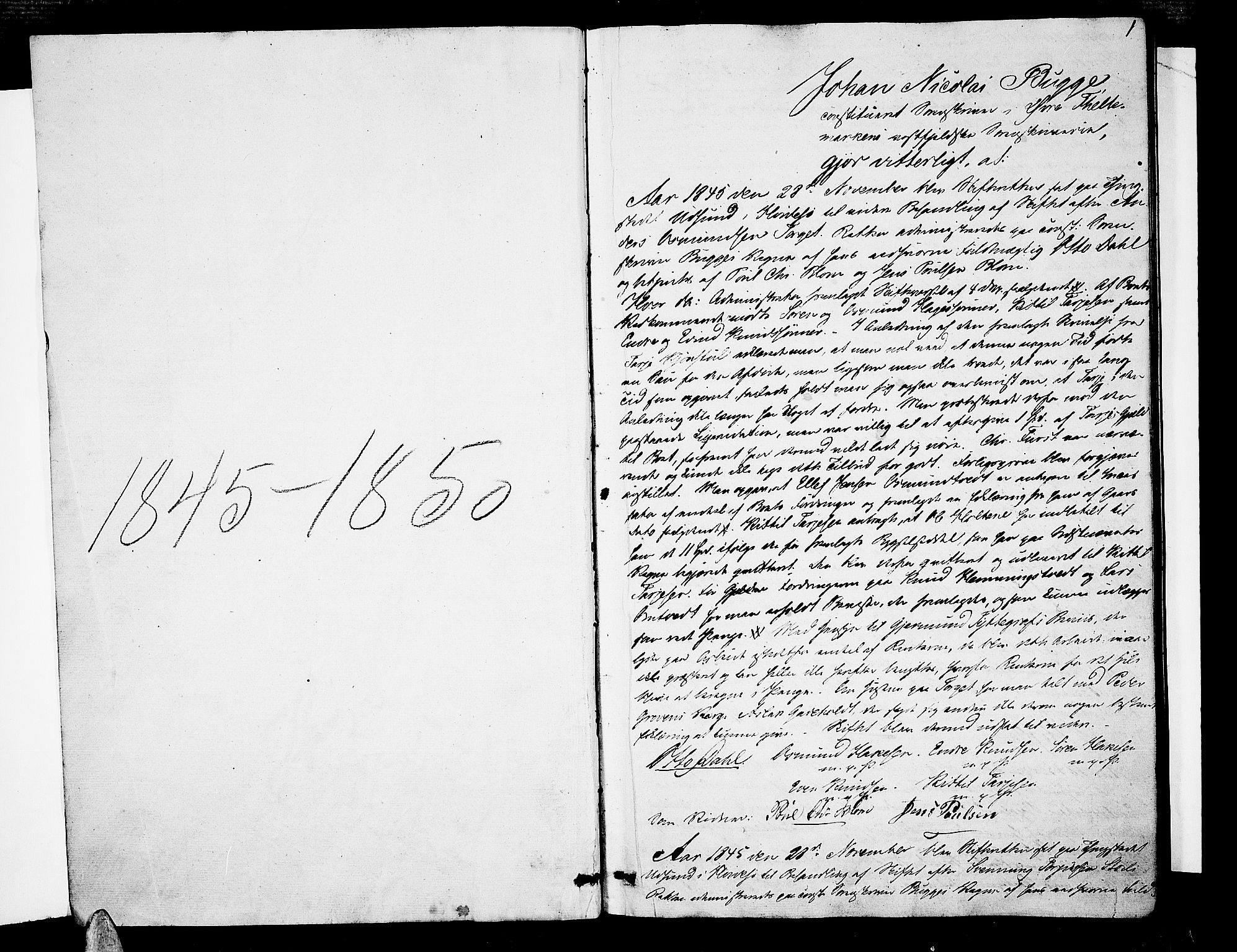 Vest-Telemark sorenskriveri, SAKO/A-134/H/Ha/Hab/L0002: Skifteforhandlingsprotokoll, 1845-1850, p. 1