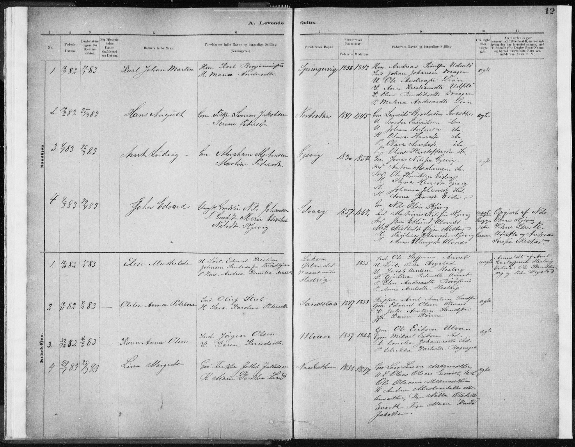 Ministerialprotokoller, klokkerbøker og fødselsregistre - Sør-Trøndelag, SAT/A-1456/637/L0558: Parish register (official) no. 637A01, 1882-1899, p. 12