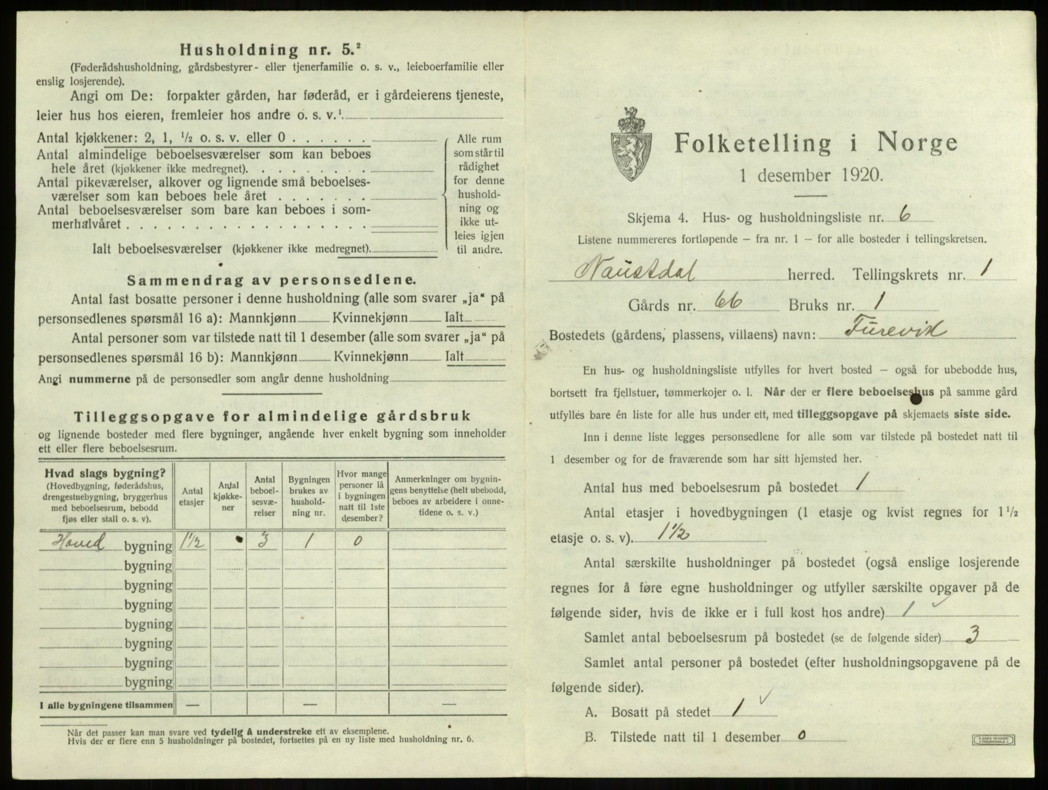 SAB, 1920 census for Naustdal, 1920, p. 13