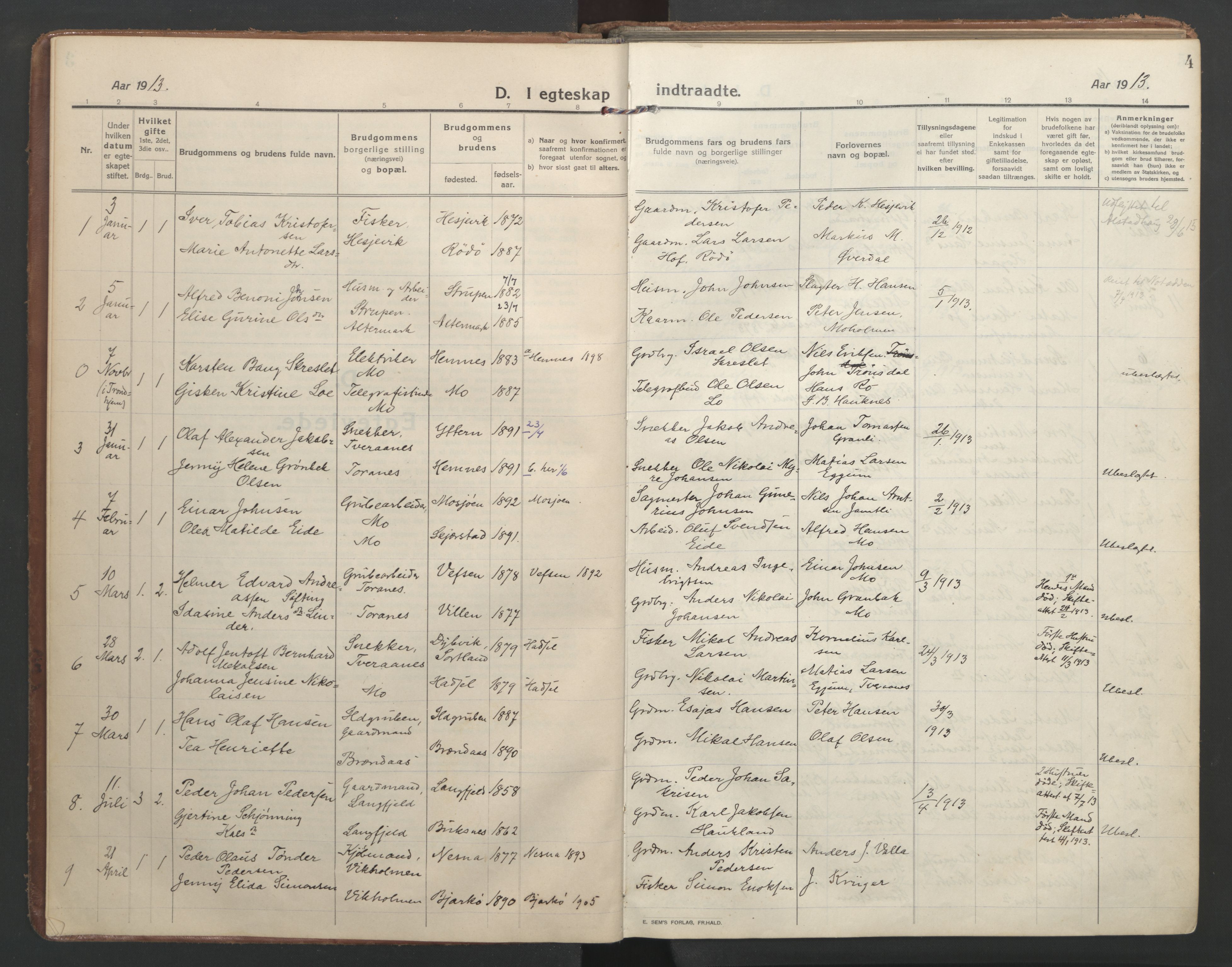 Ministerialprotokoller, klokkerbøker og fødselsregistre - Nordland, SAT/A-1459/827/L0405: Parish register (official) no. 827A17, 1912-1925, p. 4