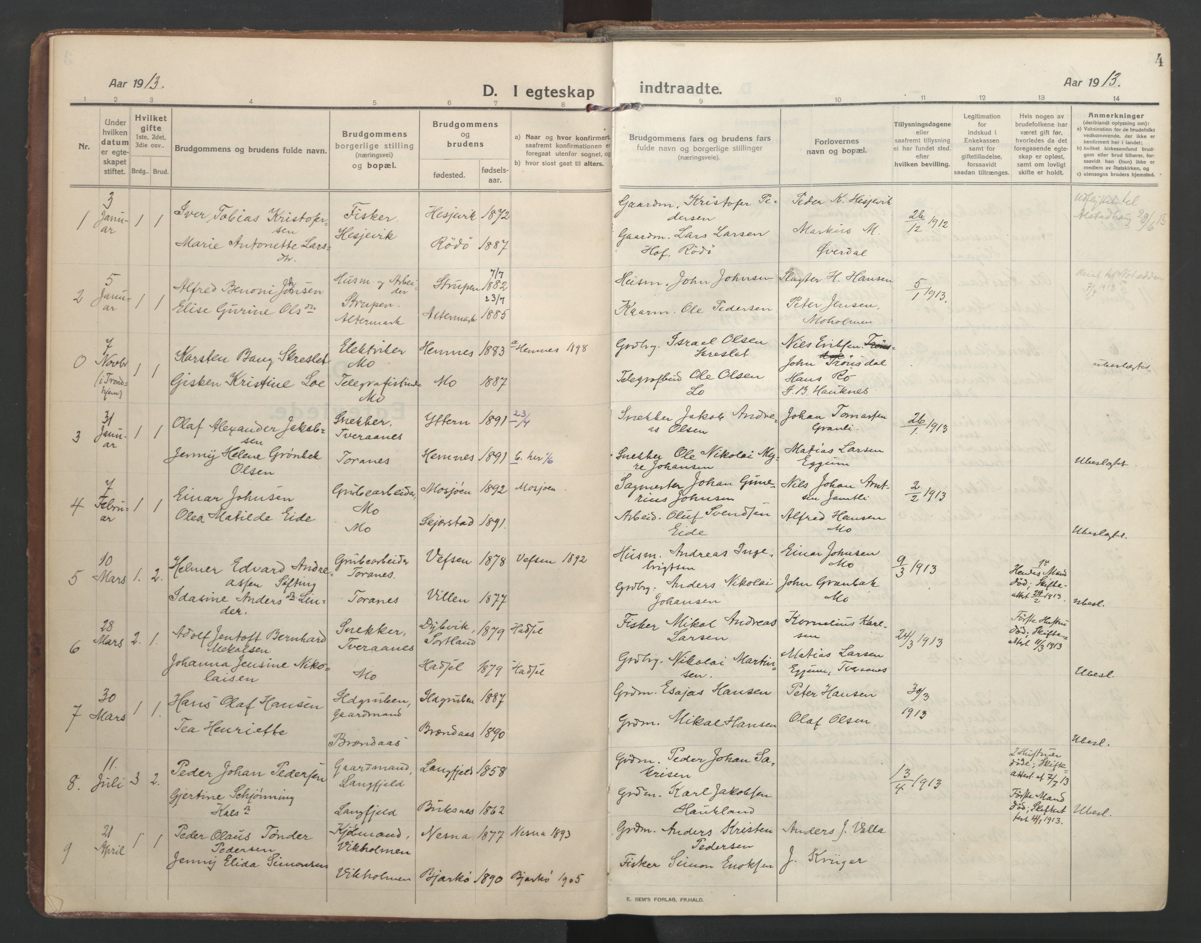 Ministerialprotokoller, klokkerbøker og fødselsregistre - Nordland, AV/SAT-A-1459/827/L0405: Parish register (official) no. 827A17, 1912-1925, p. 4