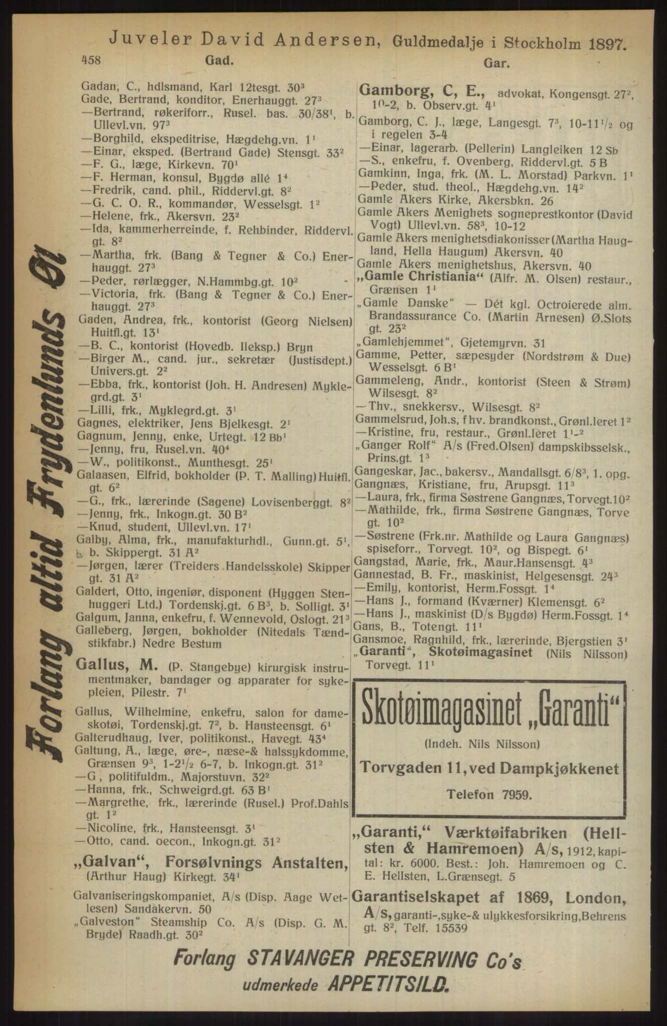 Kristiania/Oslo adressebok, PUBL/-, 1914, p. 458