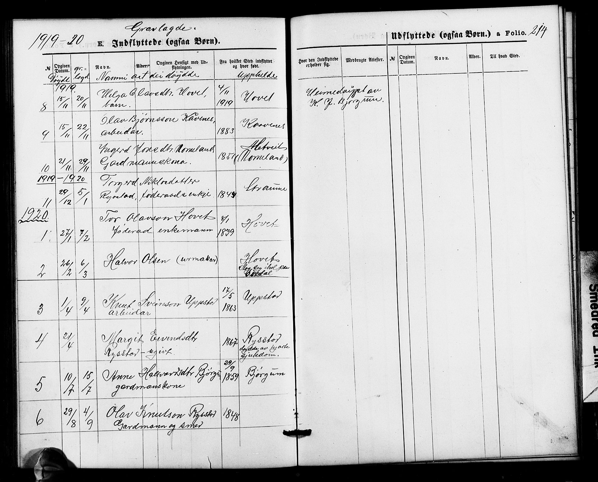 Valle sokneprestkontor, SAK/1111-0044/F/Fb/Fbb/L0002: Parish register (copy) no. B 2, 1875-1921, p. 214
