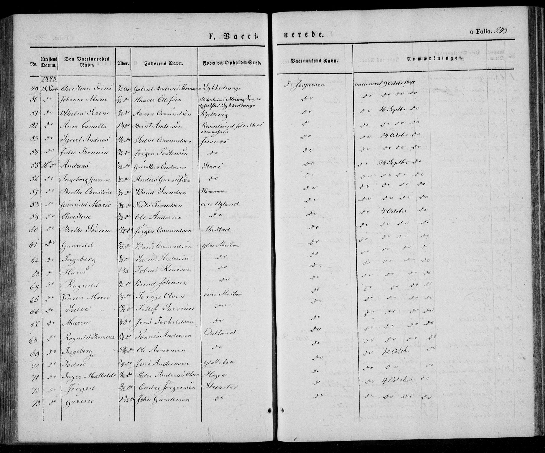 Oddernes sokneprestkontor, AV/SAK-1111-0033/F/Fa/Faa/L0006: Parish register (official) no. A 6, 1838-1851, p. 243