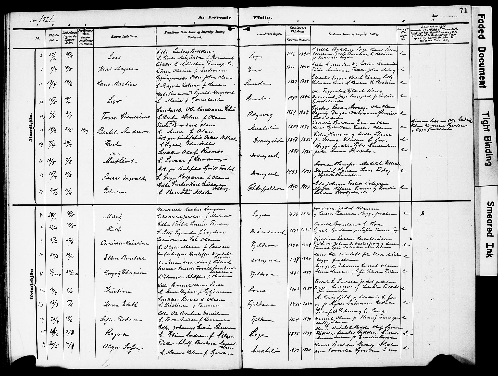 Flekkefjord sokneprestkontor, AV/SAK-1111-0012/F/Fb/Fbc/L0008: Parish register (copy) no. B 8, 1903-1931, p. 71