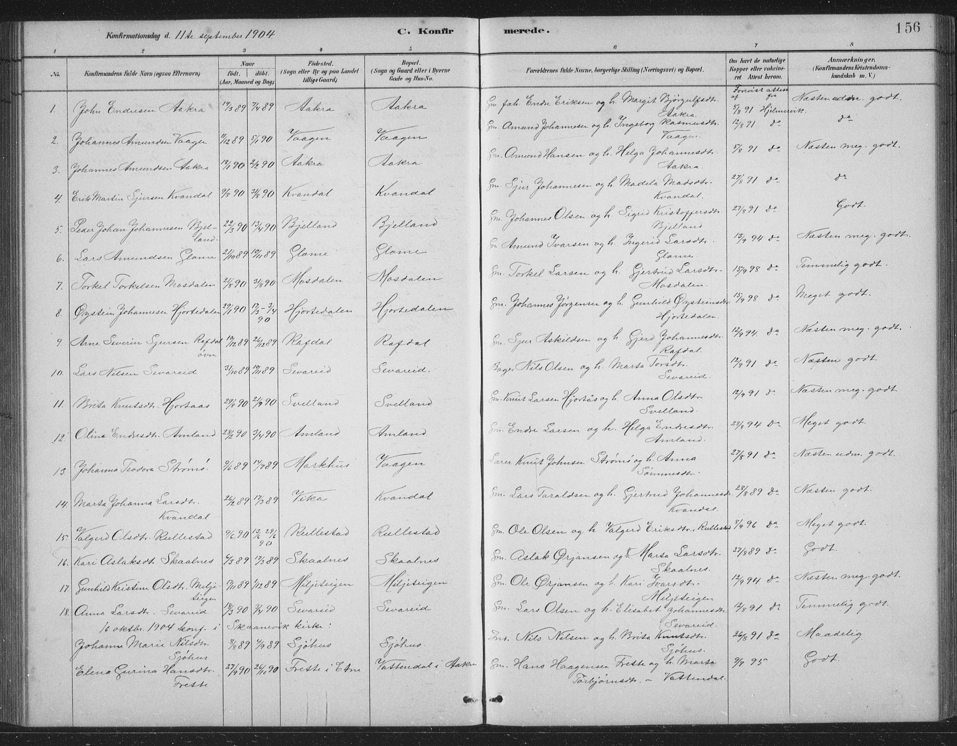 Skånevik sokneprestembete, SAB/A-77801/H/Hab: Parish register (copy) no. B 2, 1881-1920, p. 156
