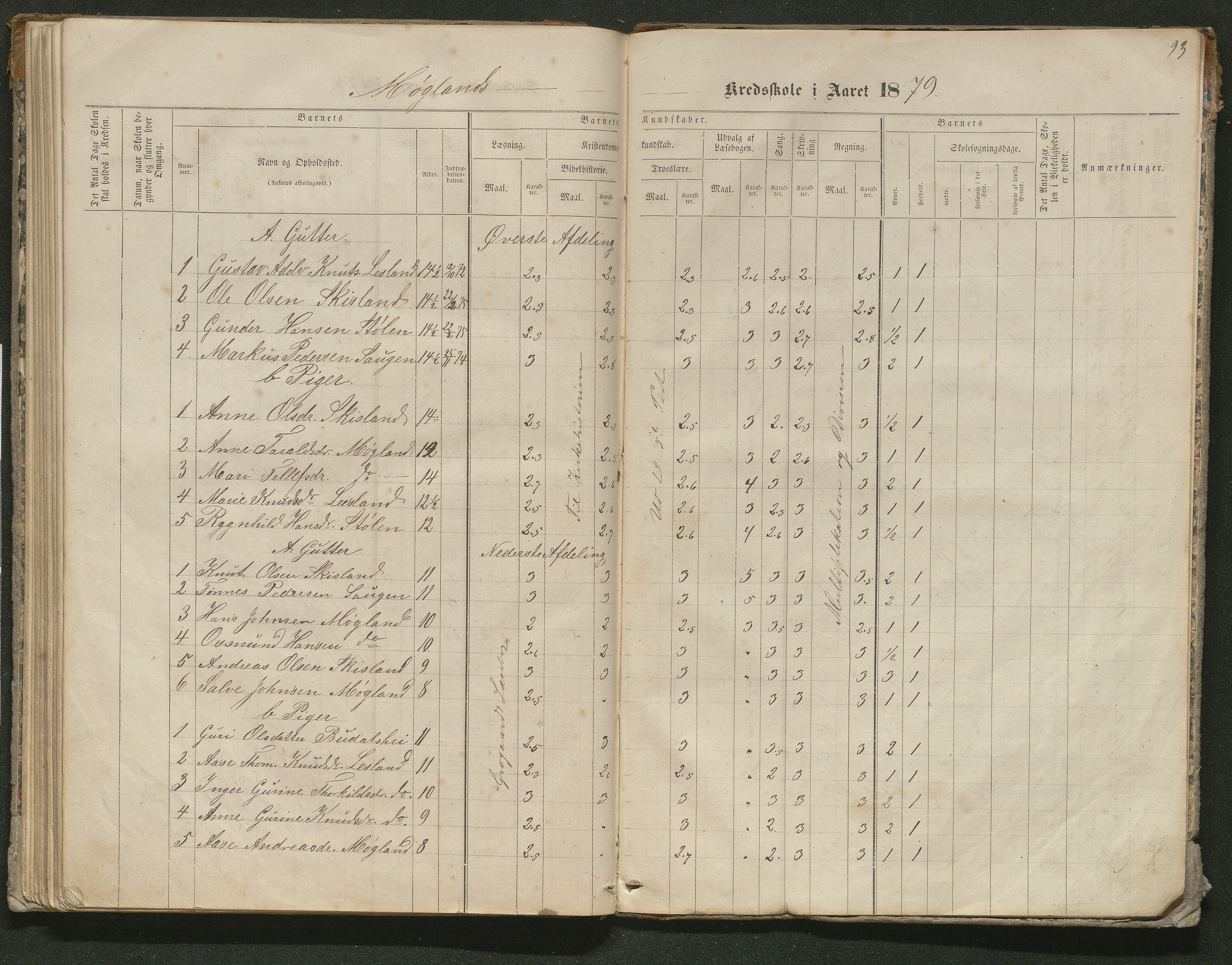 Iveland kommune, De enkelte kretsene/Skolene, AAKS/KA0935-550/A_10/L0005: Skoleprotokoll for Frøyså og Mykland krets, 1864-1881, p. 93