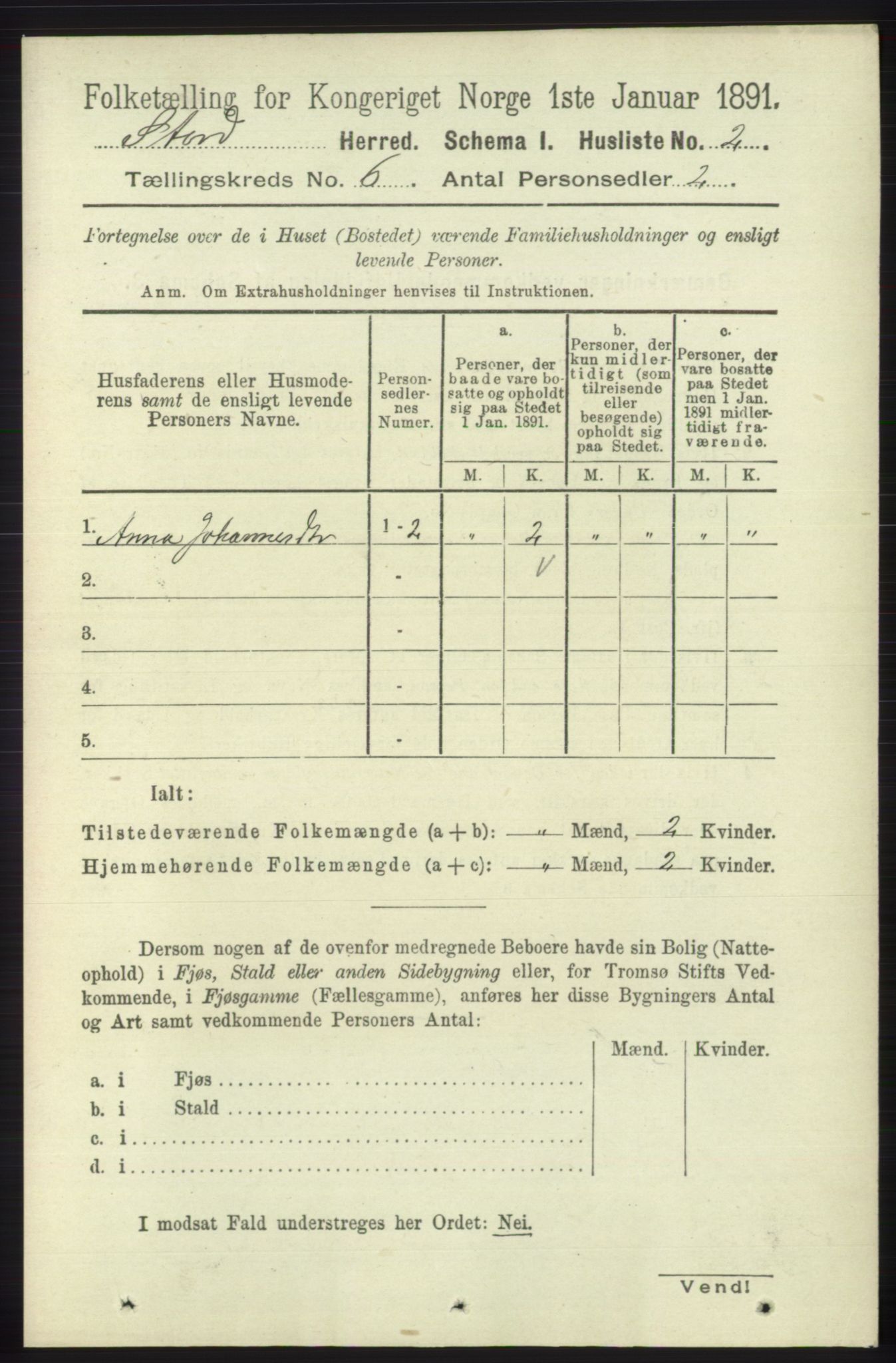 RA, 1891 census for 1221 Stord, 1891, p. 2072