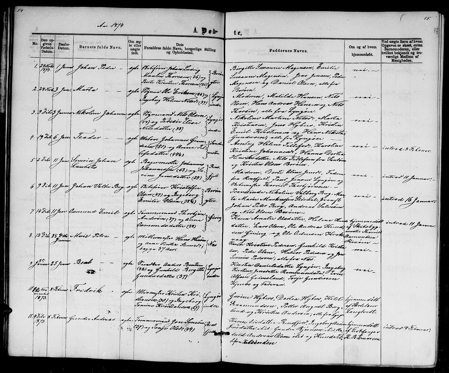 Dypvåg sokneprestkontor, AV/SAK-1111-0007/F/Fb/Fba/L0012: Parish register (copy) no. B 12, 1872-1886, p. 54-55