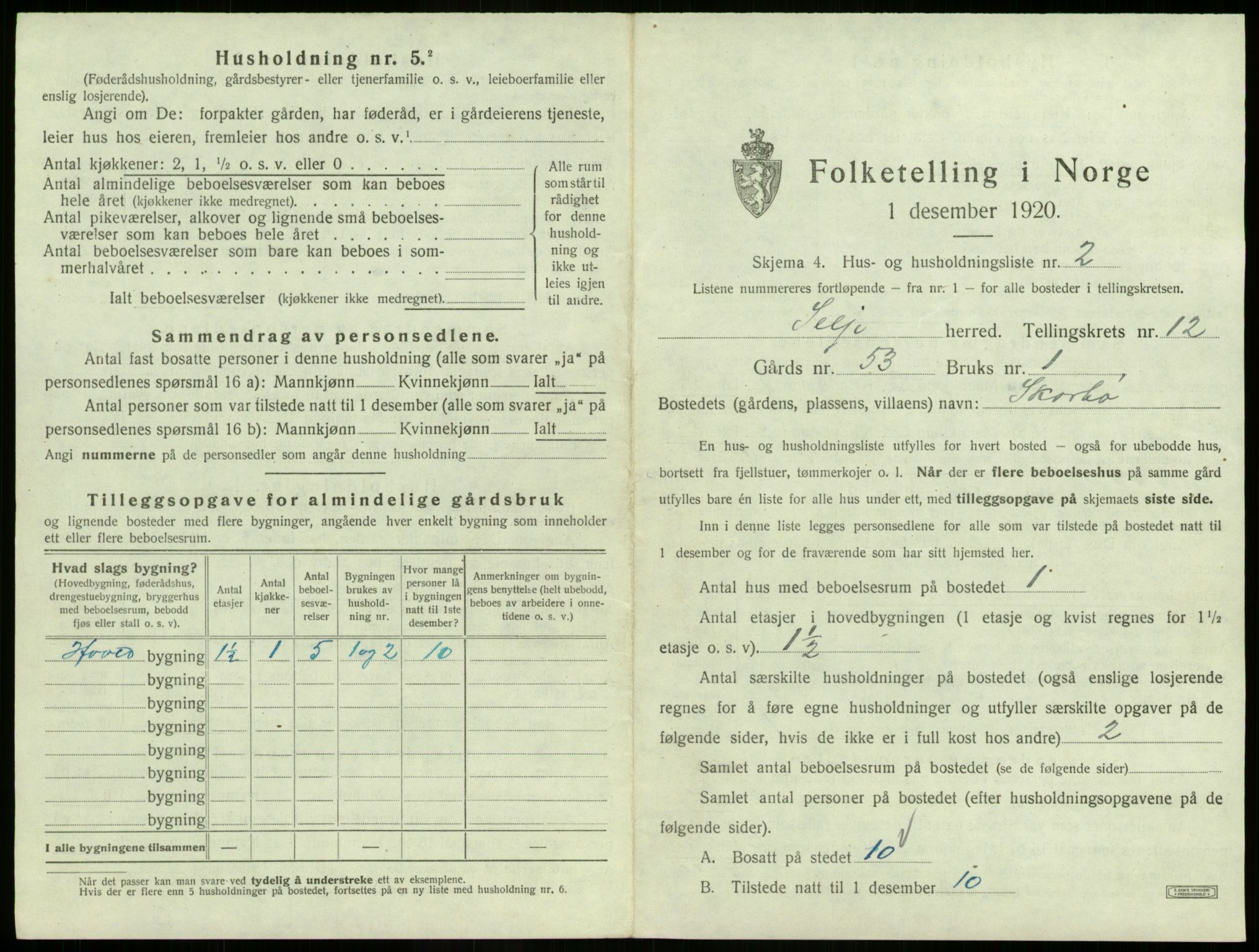 SAB, 1920 census for Selje, 1920, p. 670