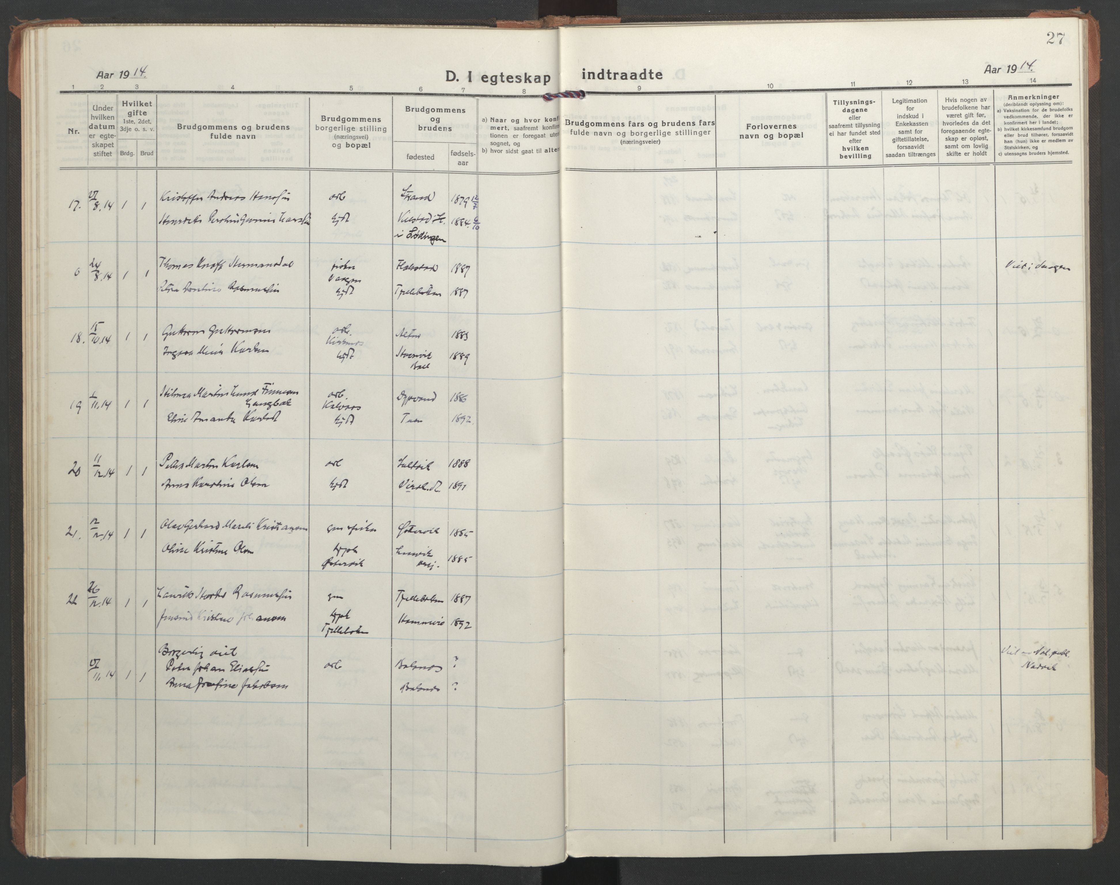 Ministerialprotokoller, klokkerbøker og fødselsregistre - Nordland, SAT/A-1459/863/L0902: Parish register (official) no. 863A14, 1906-1937, p. 27
