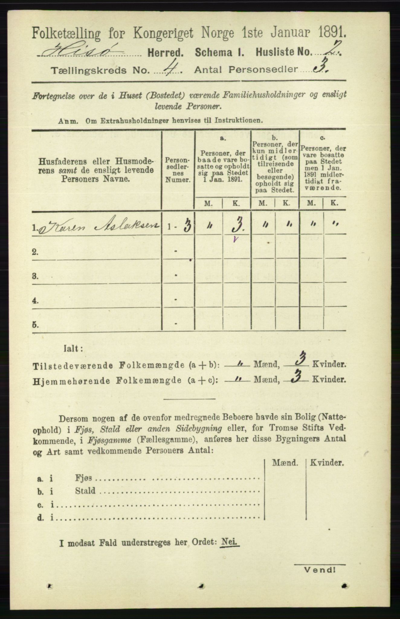 RA, 1891 census for 0922 Hisøy, 1891, p. 3231