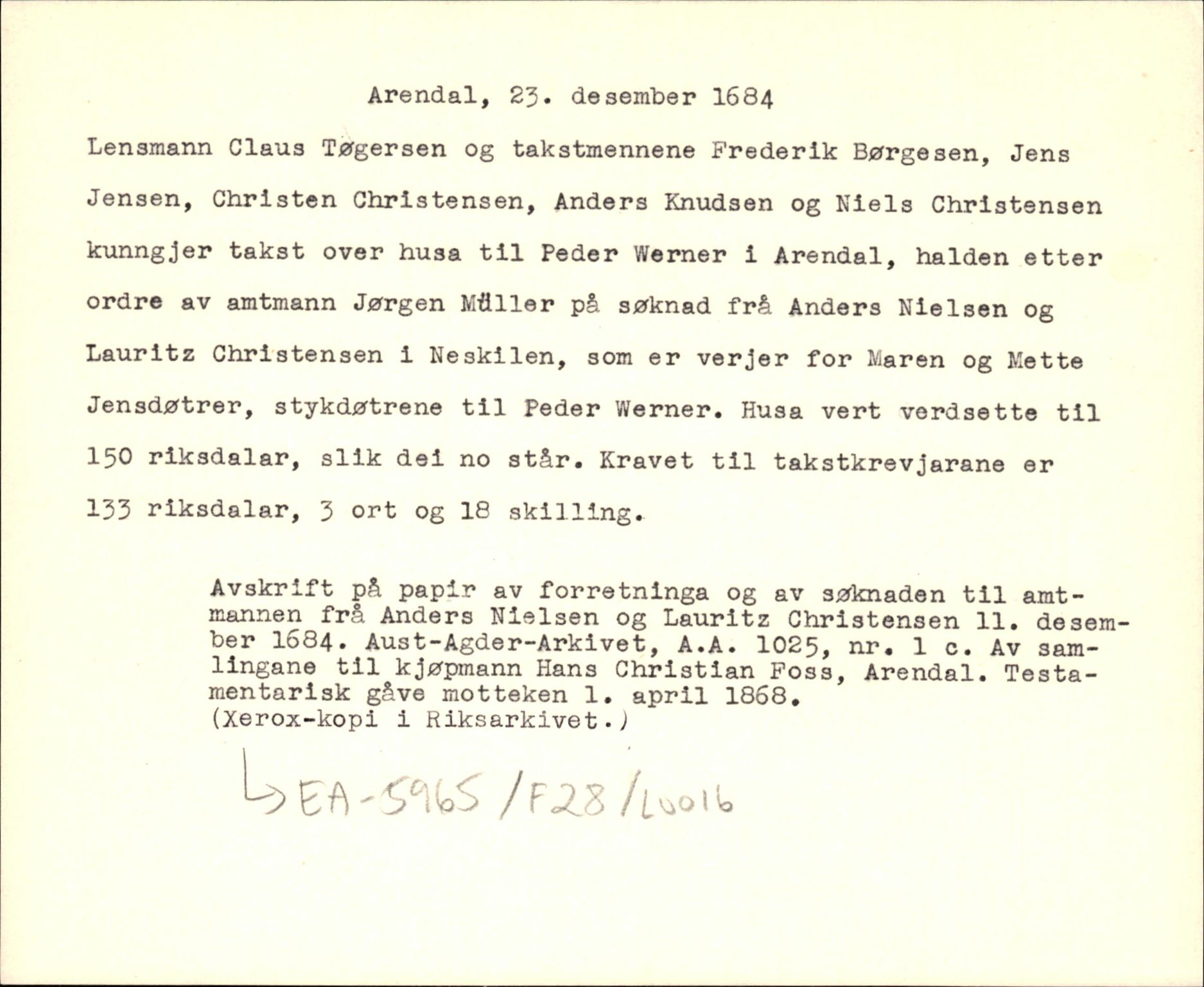 Riksarkivets diplomsamling, AV/RA-EA-5965/F35/F35d/L0005: Innlånte diplomer, seddelregister, 1661-1690, p. 496