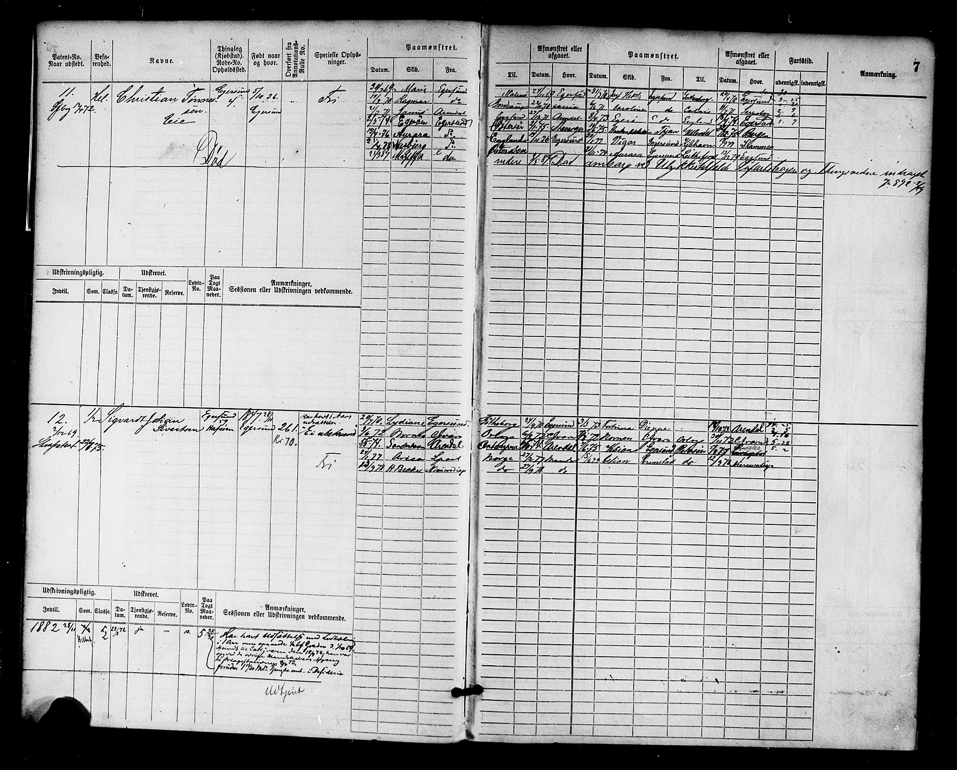 Egersund mønstringskrets, AV/SAK-2031-0019/F/Fb/L0001: Hovedrulle nr 1-666, O-3, 1868-1920, p. 8