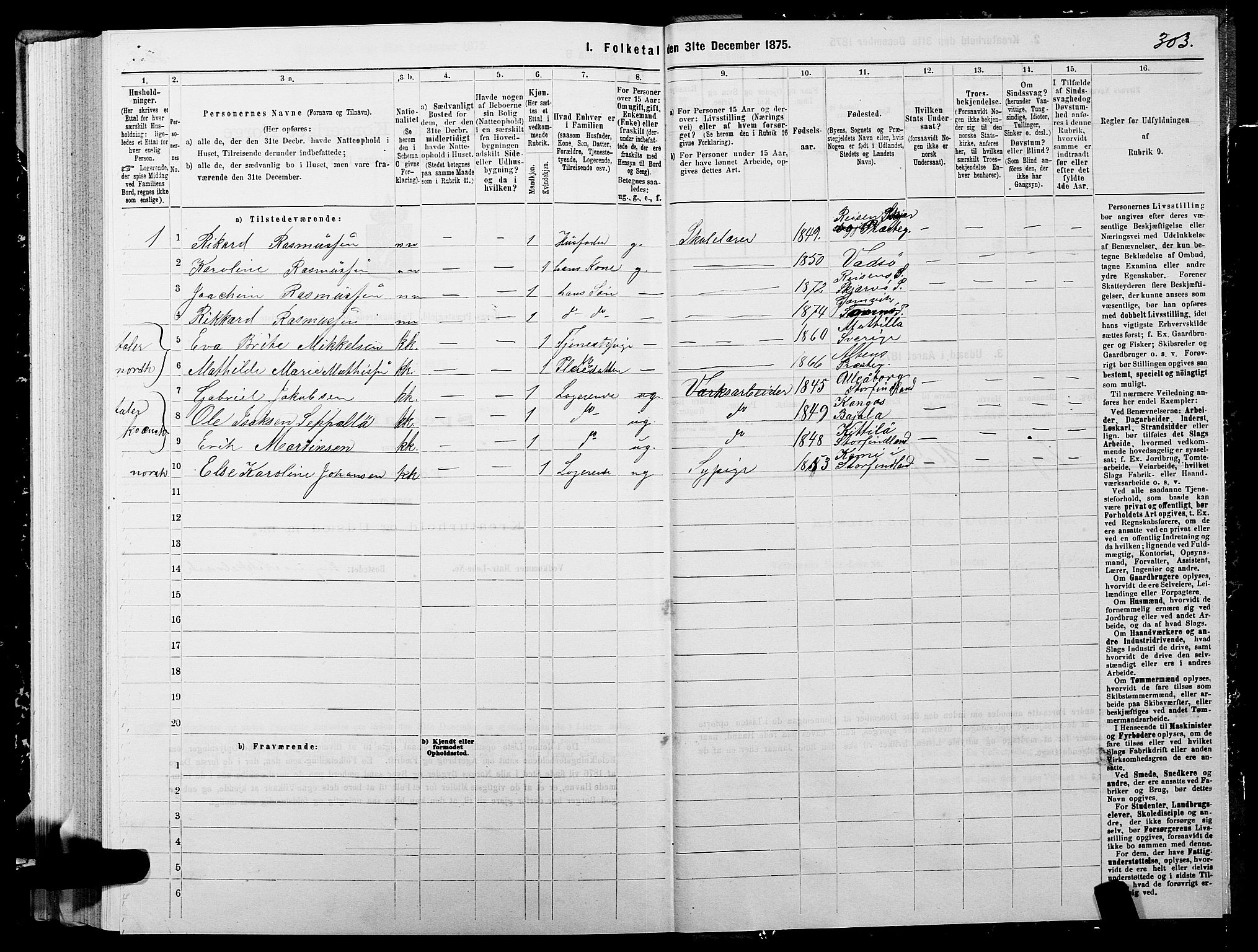 SATØ, 1875 census for 1929P Berg, 1875, p. 1303