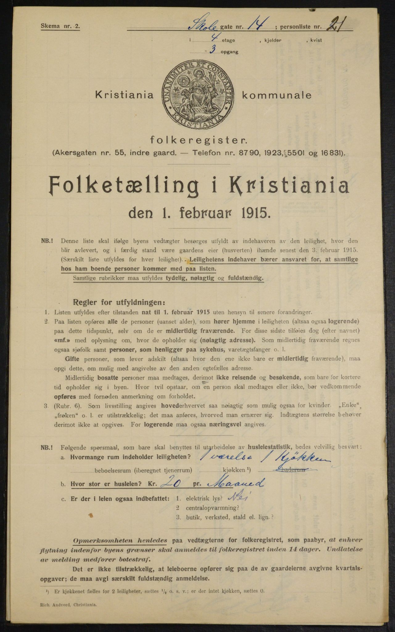 OBA, Municipal Census 1915 for Kristiania, 1915, p. 96243