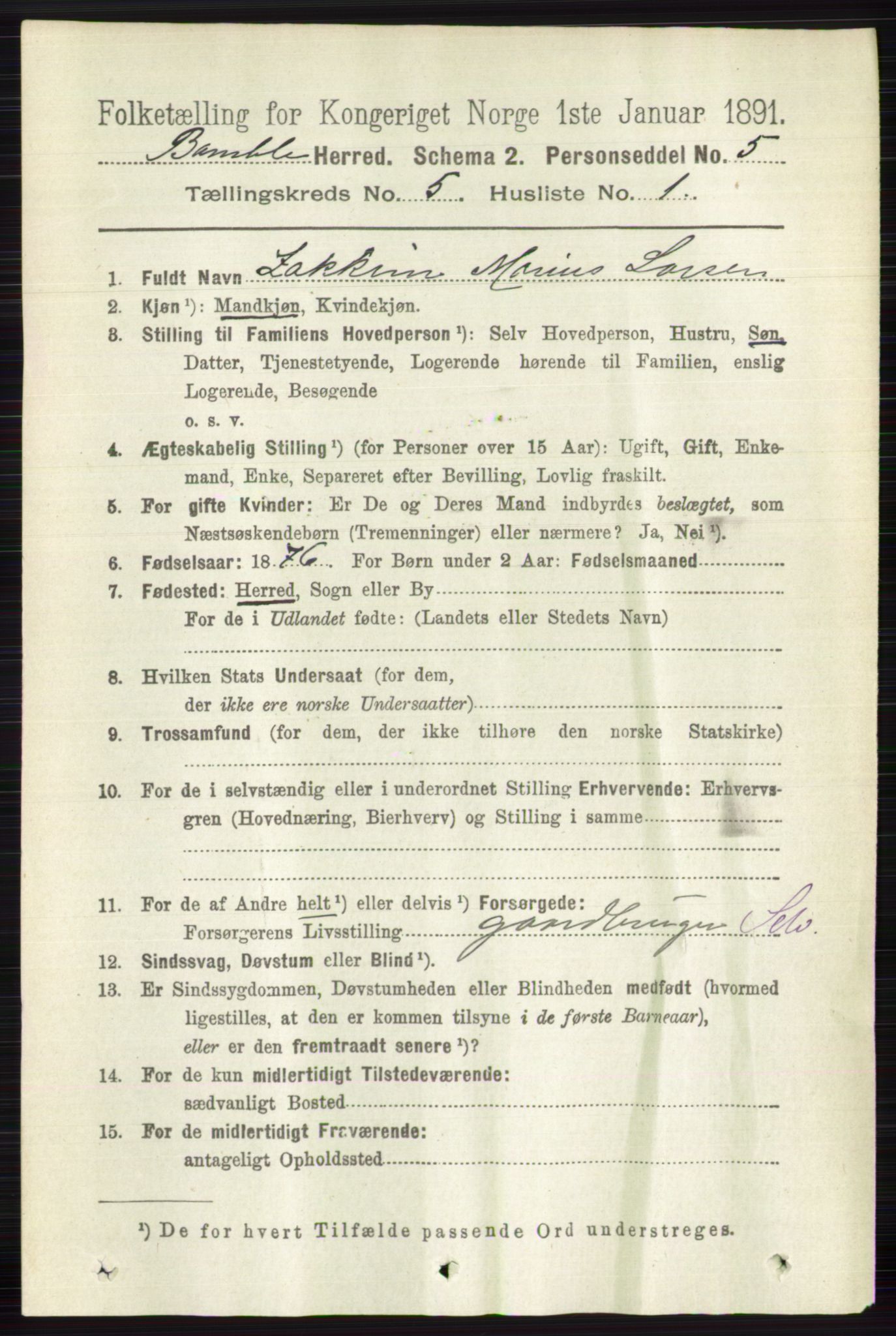 RA, 1891 census for 0814 Bamble, 1891, p. 2248