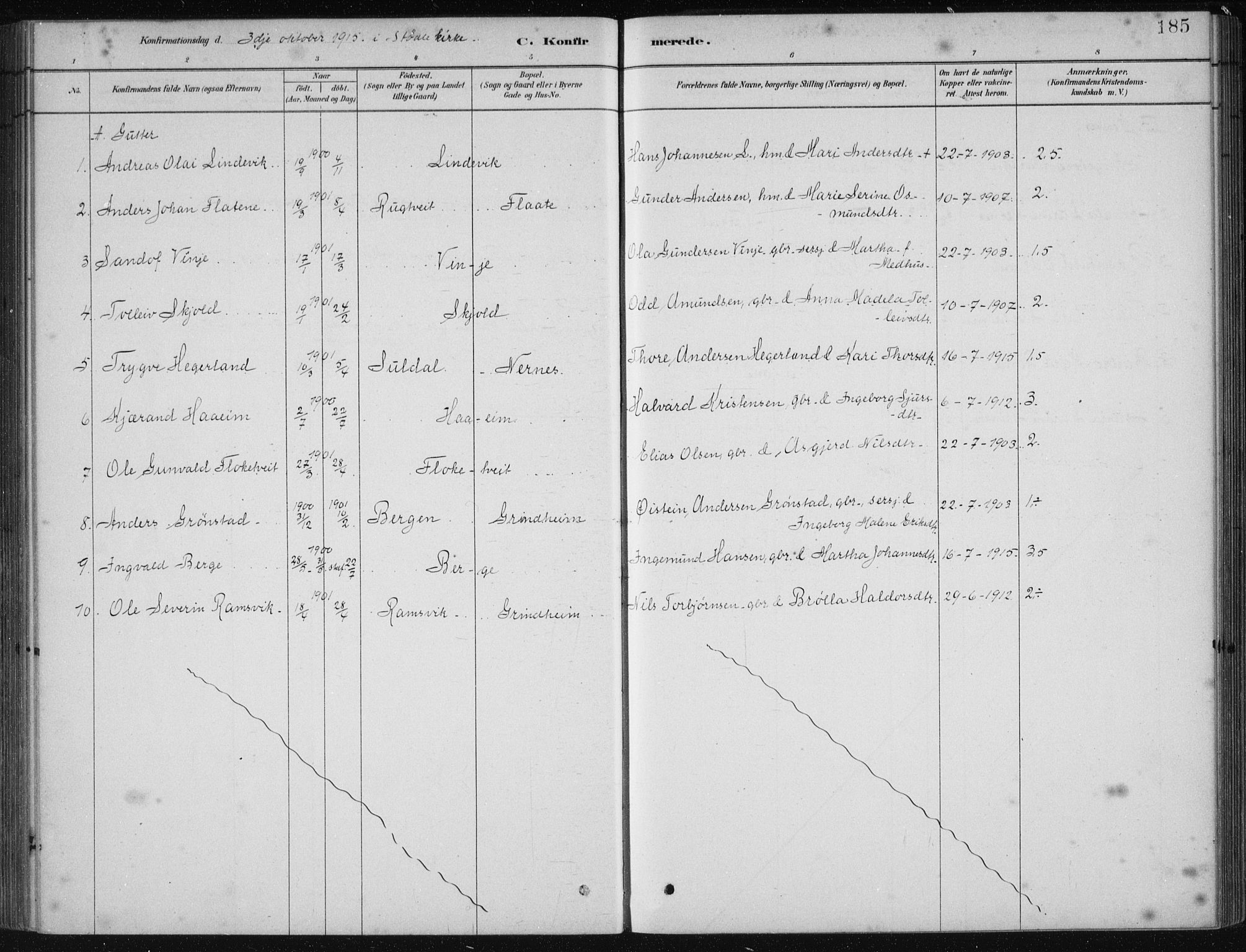 Etne sokneprestembete, SAB/A-75001/H/Haa: Parish register (official) no. D  1, 1879-1919, p. 185