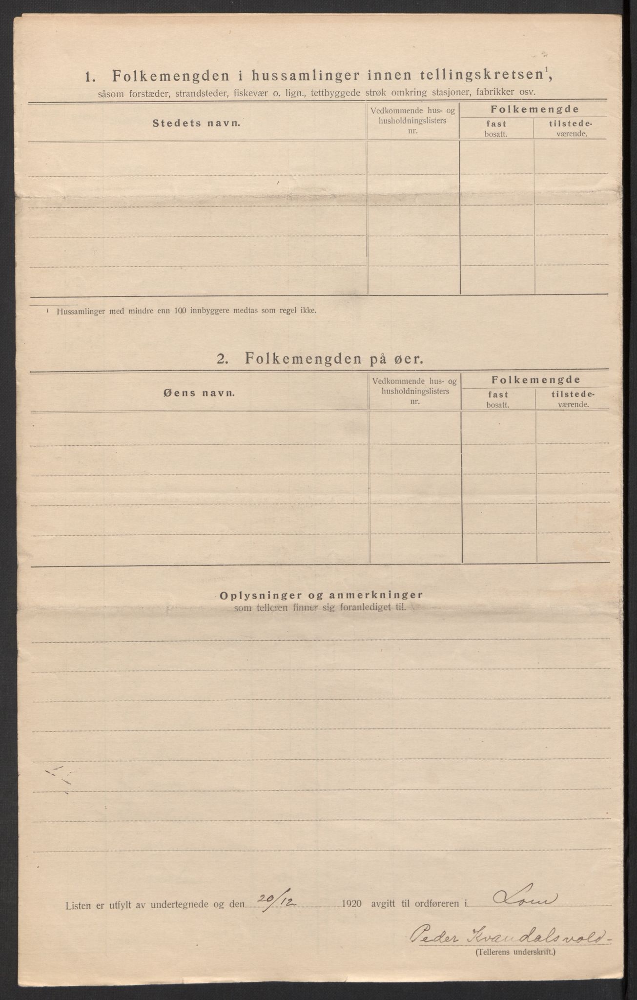 SAH, 1920 census for Lom, 1920, p. 37