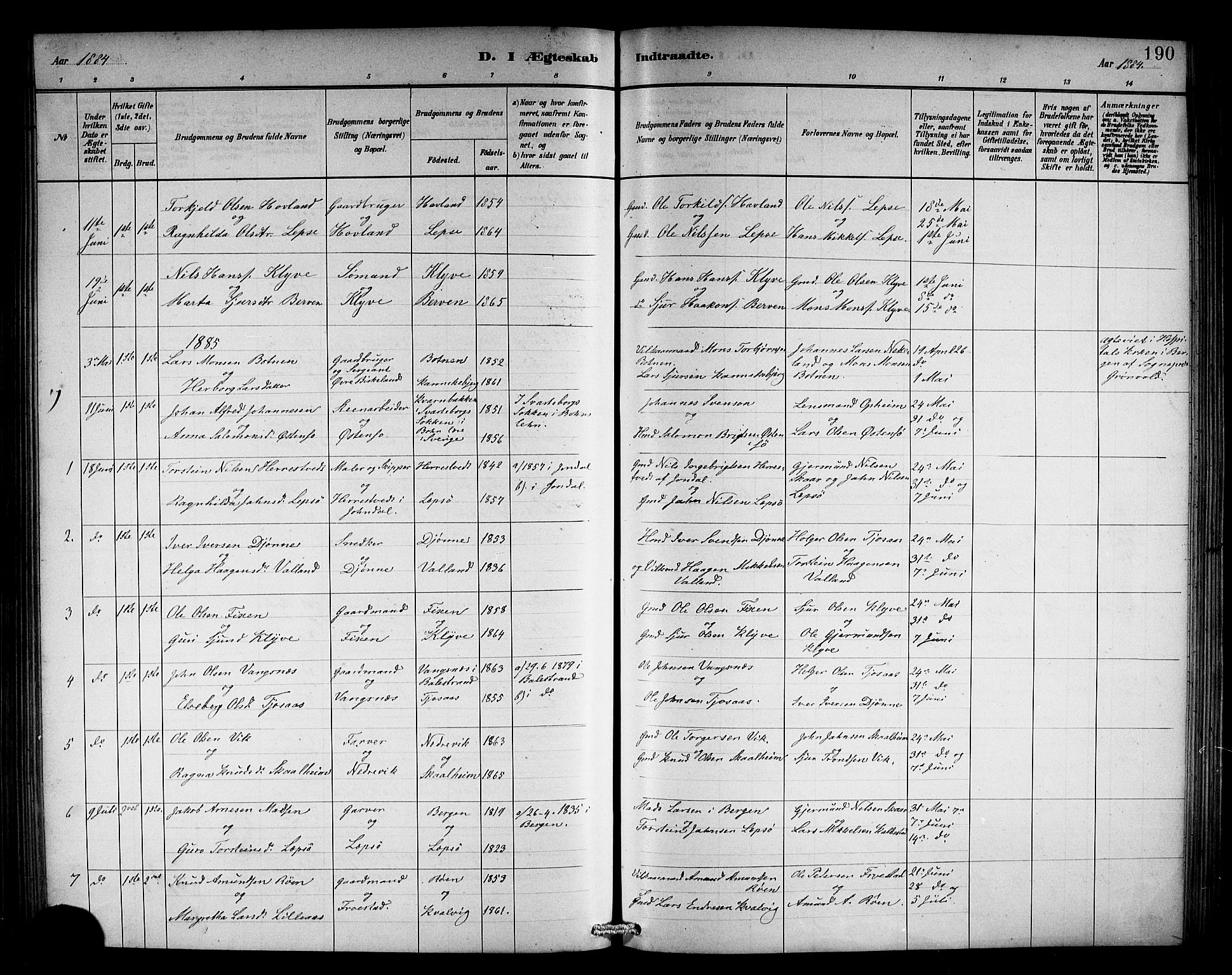 Kvam sokneprestembete, SAB/A-76201/H/Hab: Parish register (copy) no. C 3, 1881-1905, p. 190