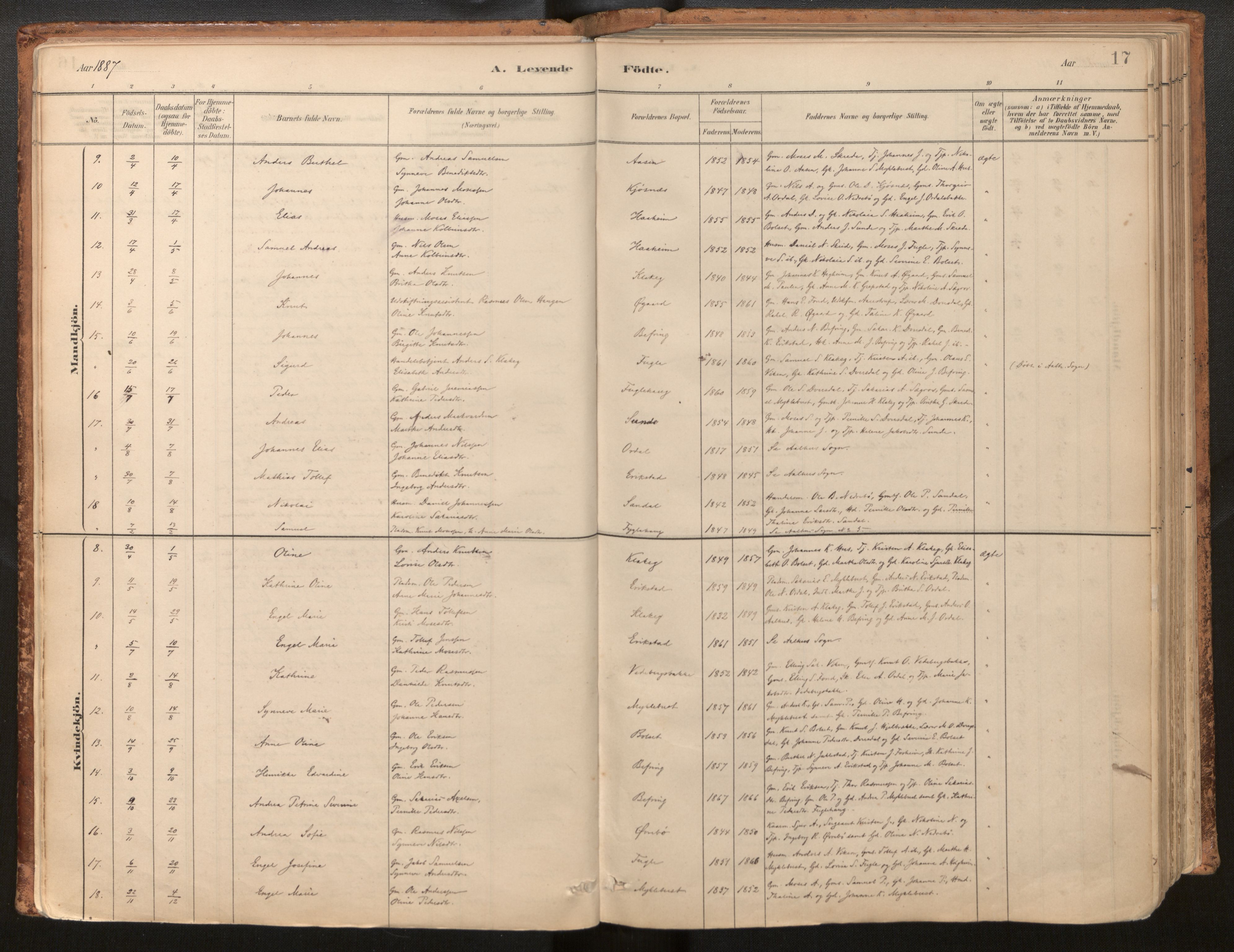 Jølster sokneprestembete, SAB/A-80701/H/Haa/Haac/L0001: Parish register (official) no. C 1, 1882-1928, p. 17