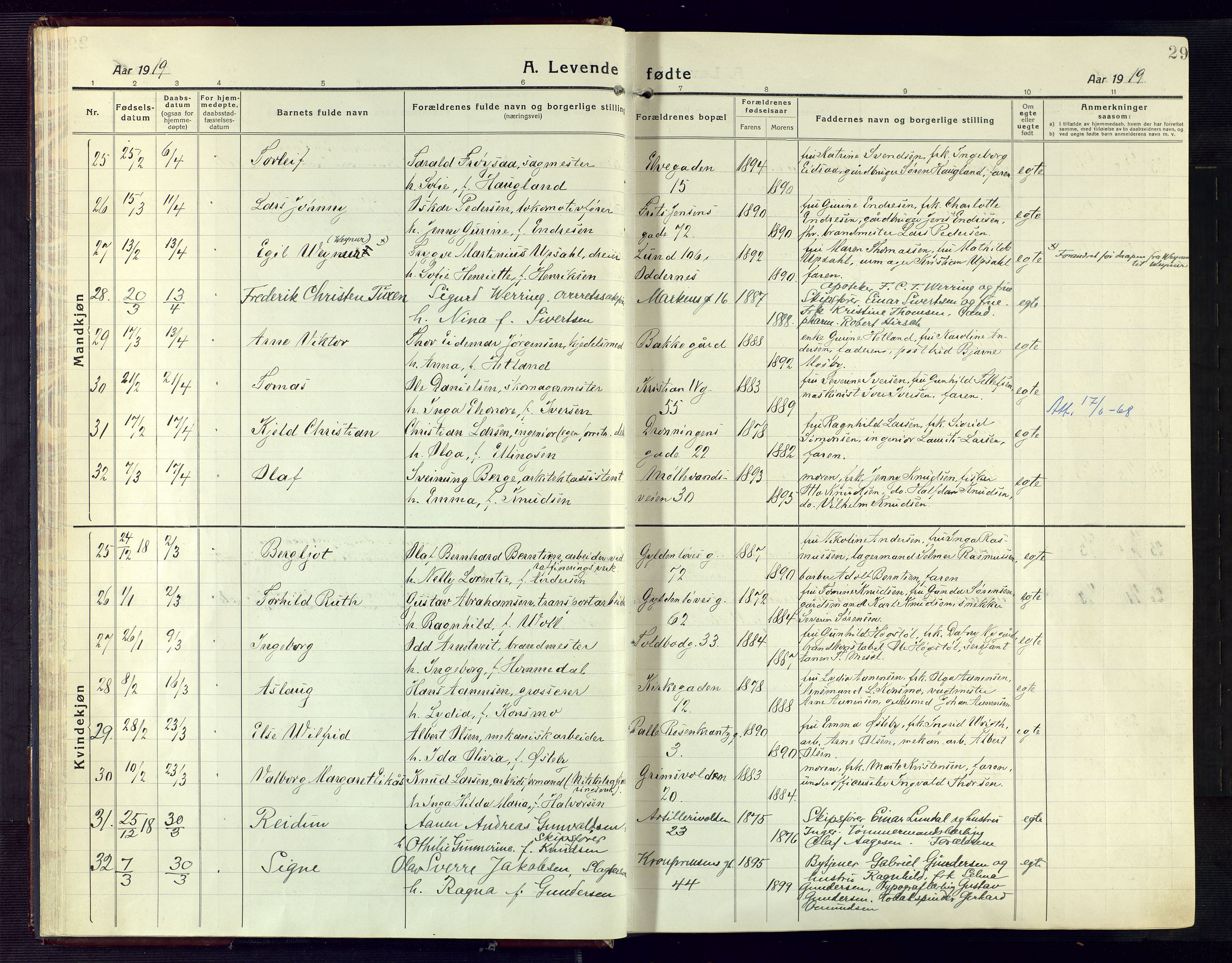 Kristiansand domprosti, AV/SAK-1112-0006/F/Fa/L0024: Parish register (official) no. A 23, 1918-1928, p. 29
